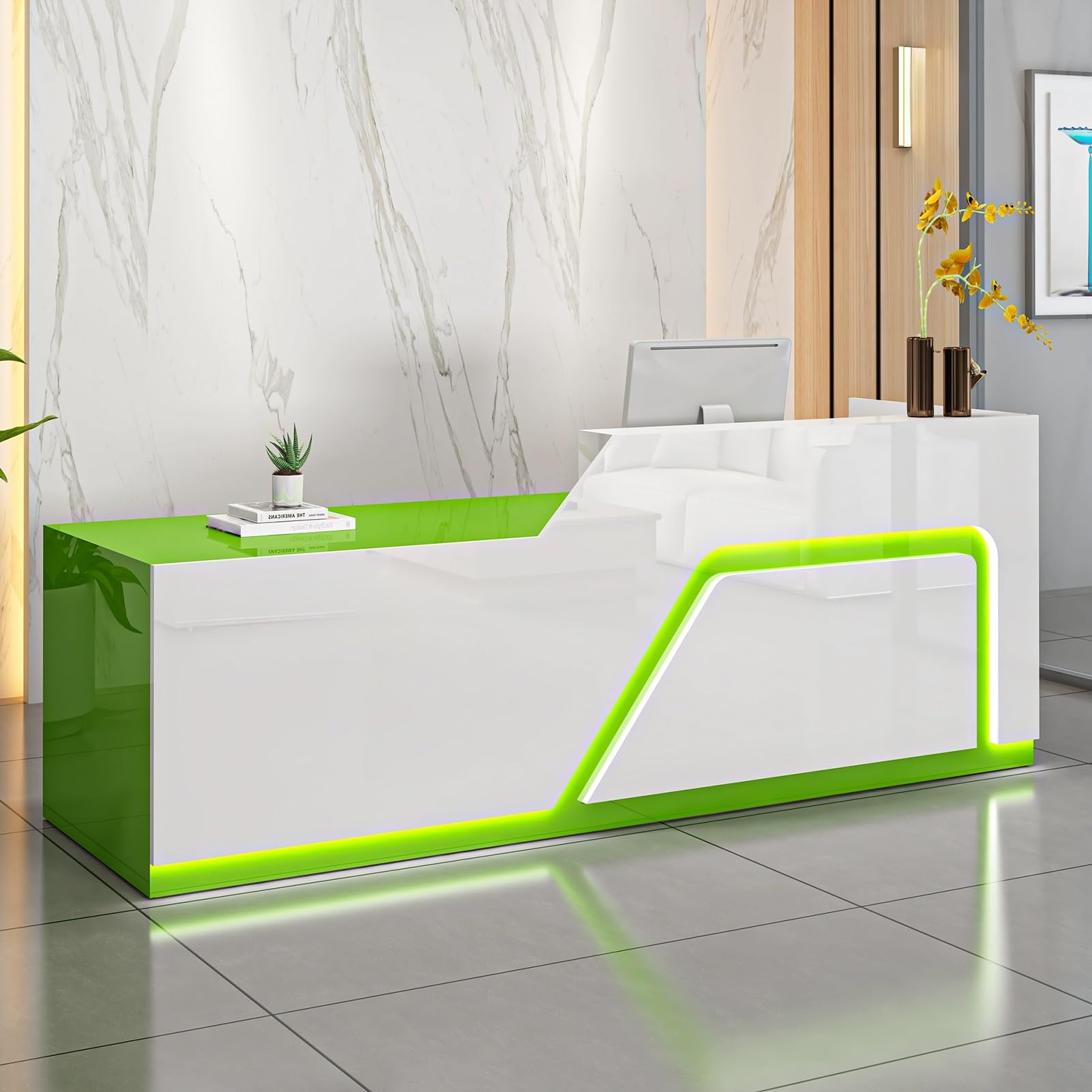 Generico Elegante bancone Reception Bianco Moderno con cassetto con Serratura e Vassoio per Tastiera, Ideale per Ufficio, Hall o Salone (140x60x100 cm).
