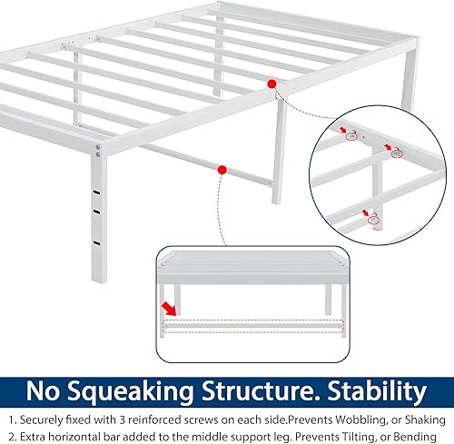 Miniatura 3 de Marco de cama individual de 14 pulgadas con almacenamiento, plataforma de metal alto y resistente, con listones de acero, no necesita somier,