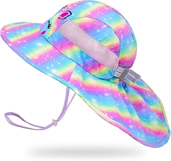 Kids Sun Hat UV Protection Summer Beach Play Hats Wide Brim Neck Flap for Girls Boys