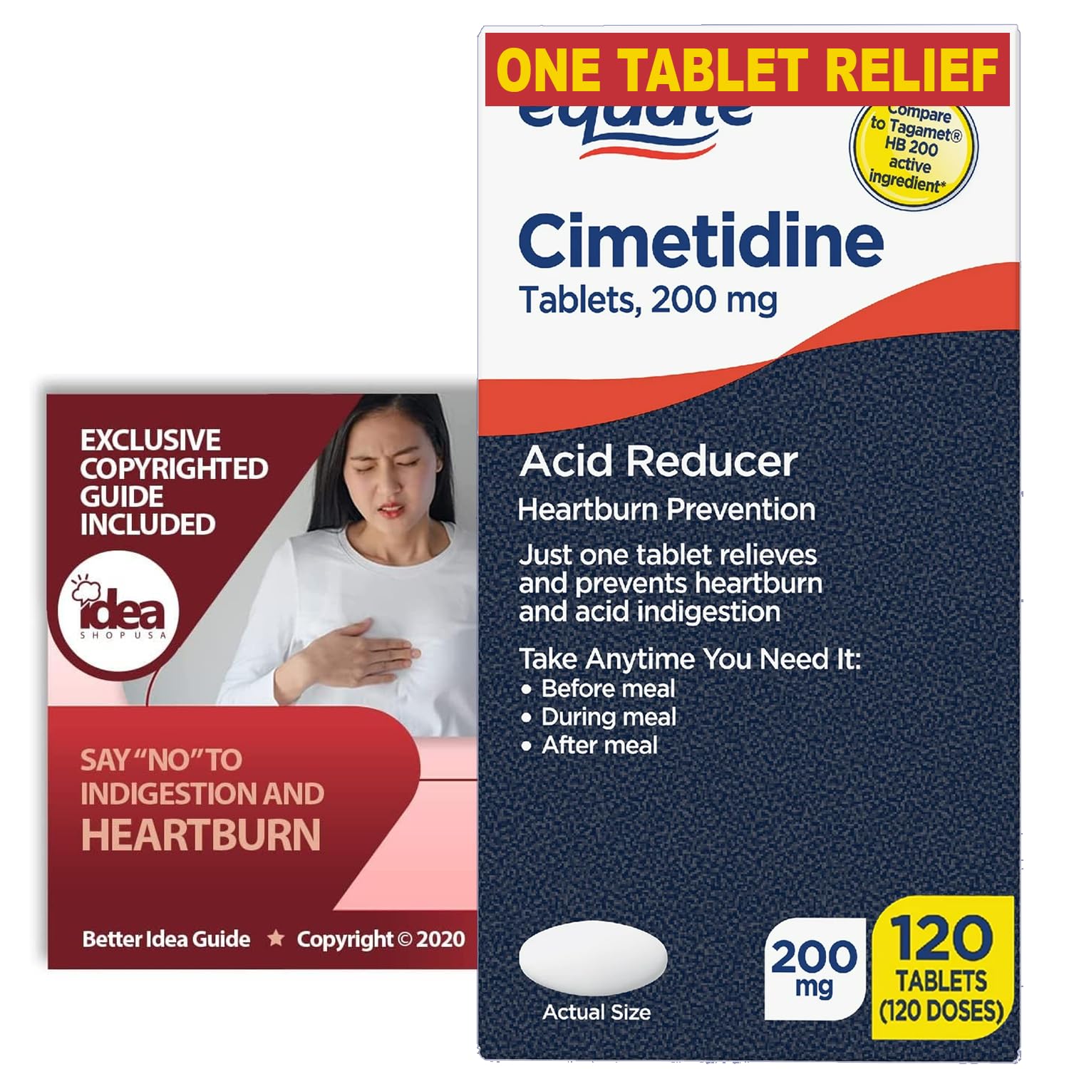 Cimetidine 200 mg, 120 Tablets | Fast-Acting OTC Heartburn Relief, Acid Reducer for Stomach Discomfort, Indigestion & Sour Stomach, H2 Blocker + Better Idea Guide Included