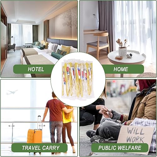 Miniatura 7 de Cepillos de dientes desechables con pasta de dientes, paquete de 200 cepillos amarillos huecos envueltos individualmente, kit de cepillos de viaje