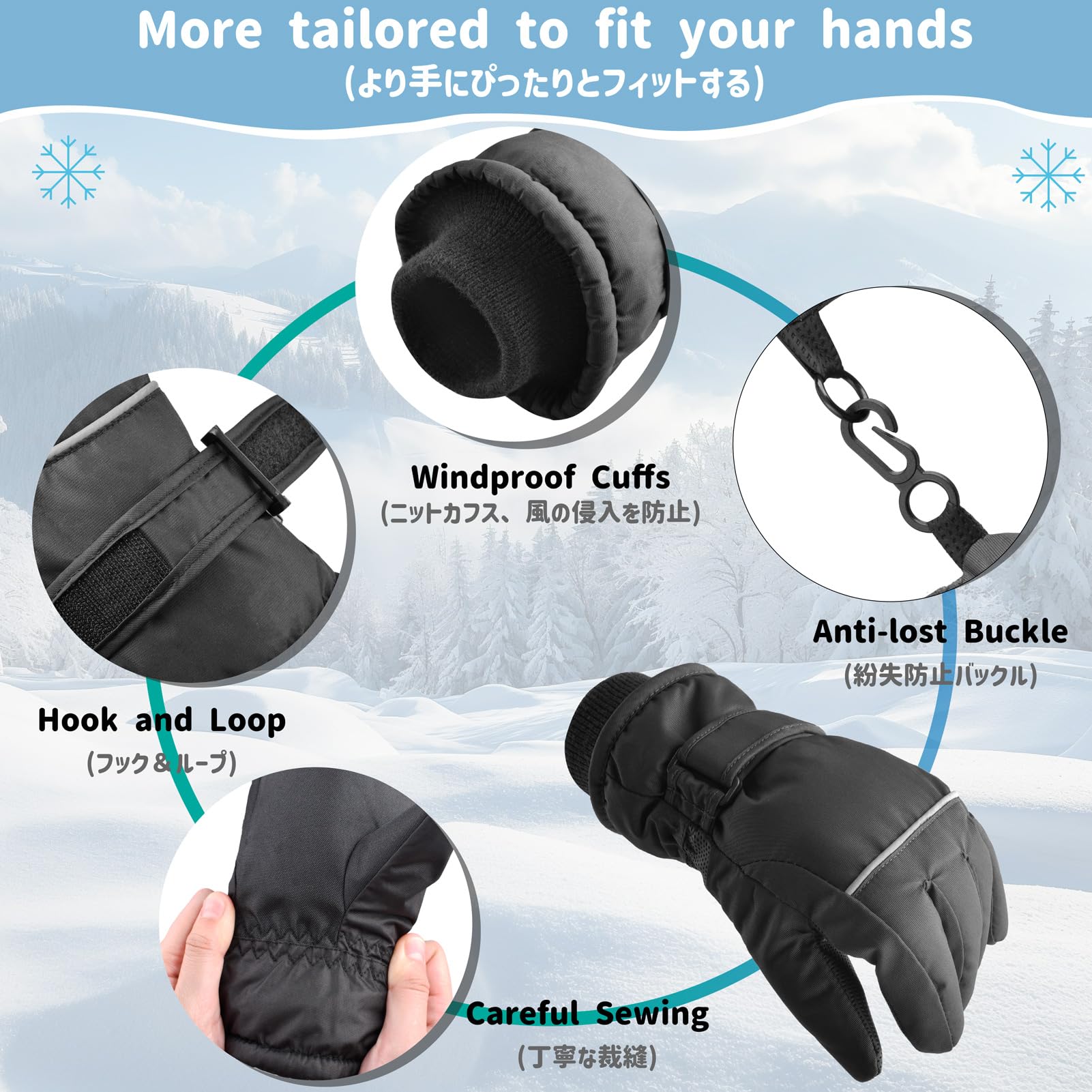 Azarxis Guanti da Neve per Bambini, Sci, Bambino, Blu
