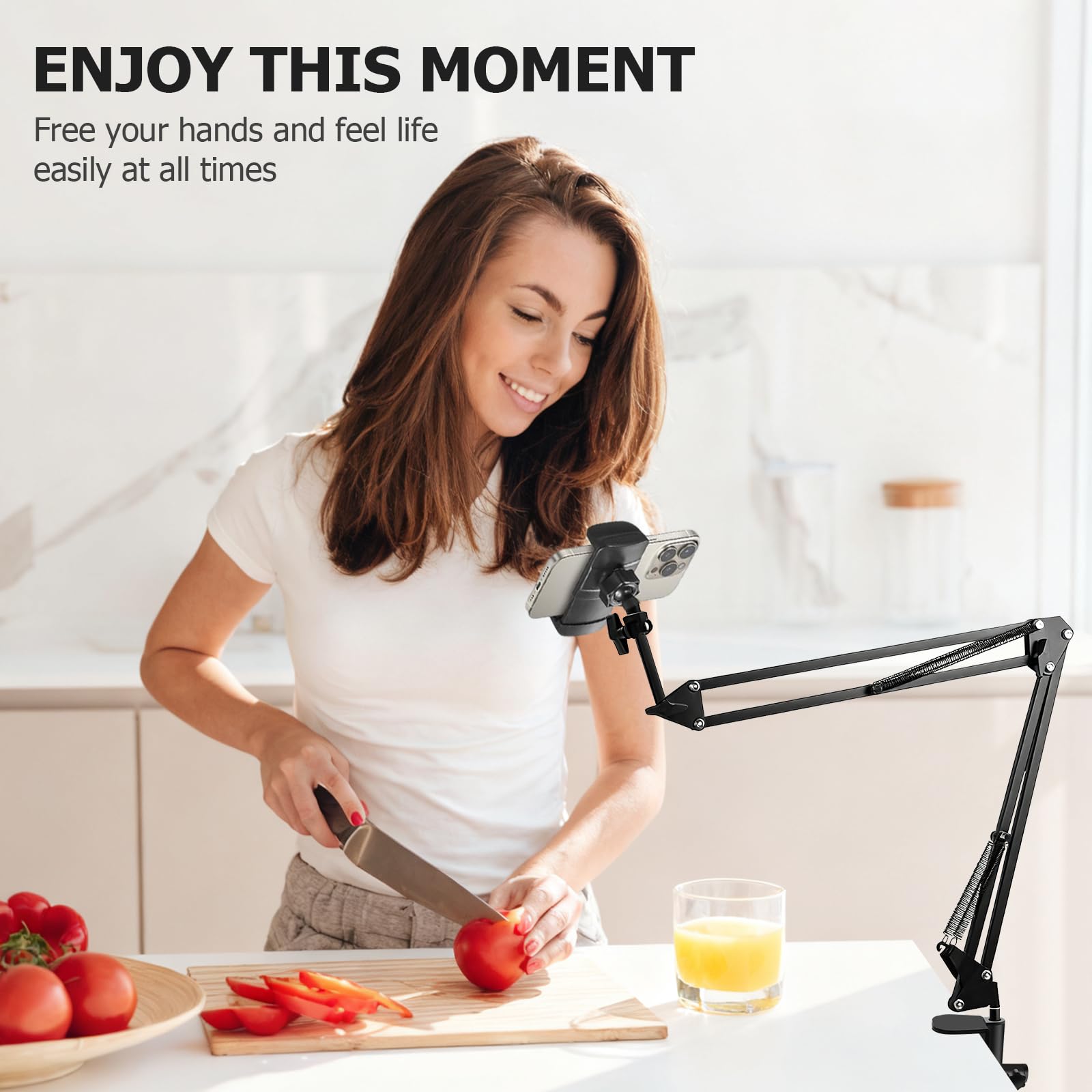 Support Telephone Lit, Support de Téléphone Portable avec Bras Articulé et Clip de Câble Porte de Téléphone Portable Flexible Bureau Bras Articulé Flexible pour Smartphone de 4 à 7 Pouce