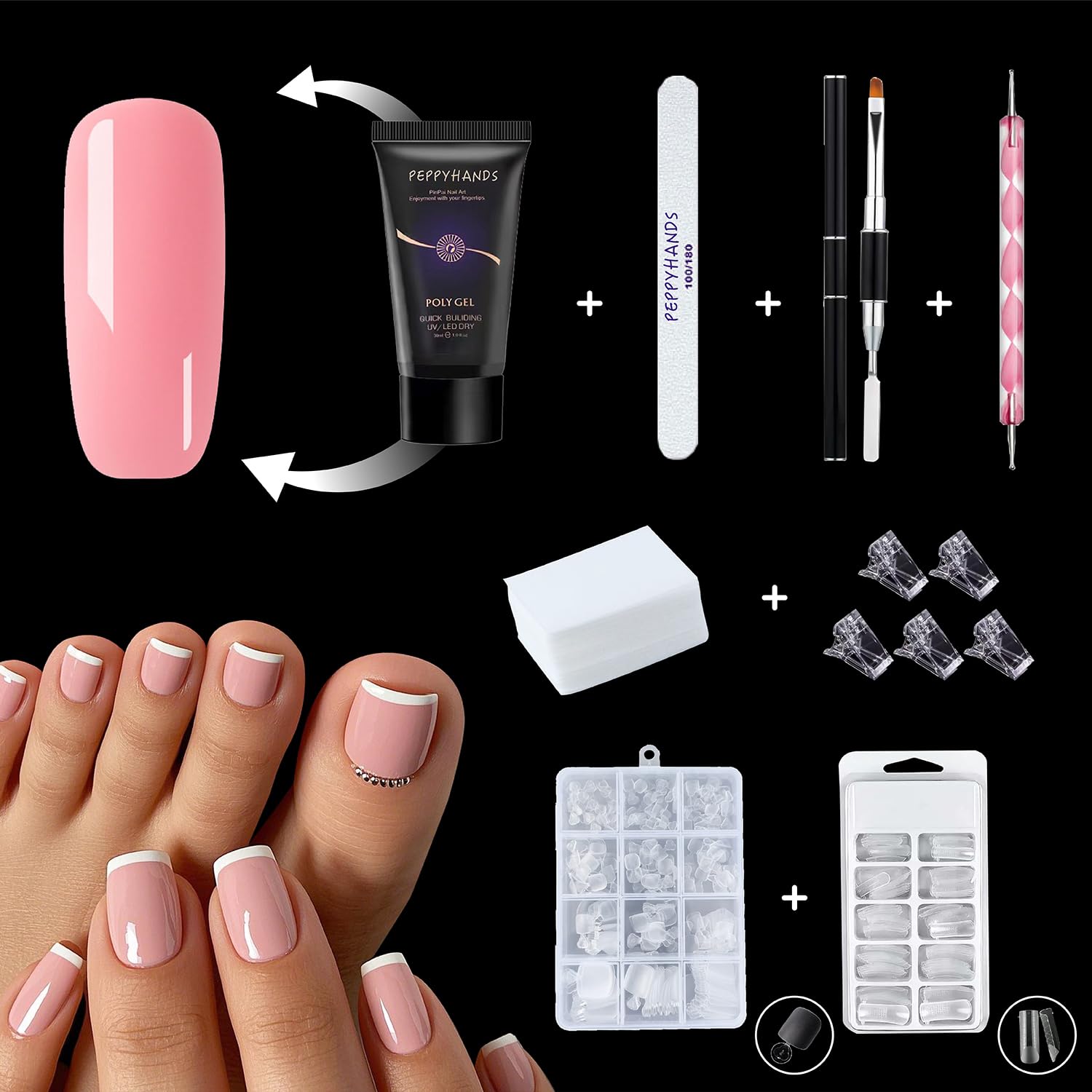 Poly gel nail forms, 120Pcs Poly Extension Gel Nail Kit and 120Pcs Poly Nail Gel Kit for Toes Square Poly Toenails Dual Forms Reusable, With Slip