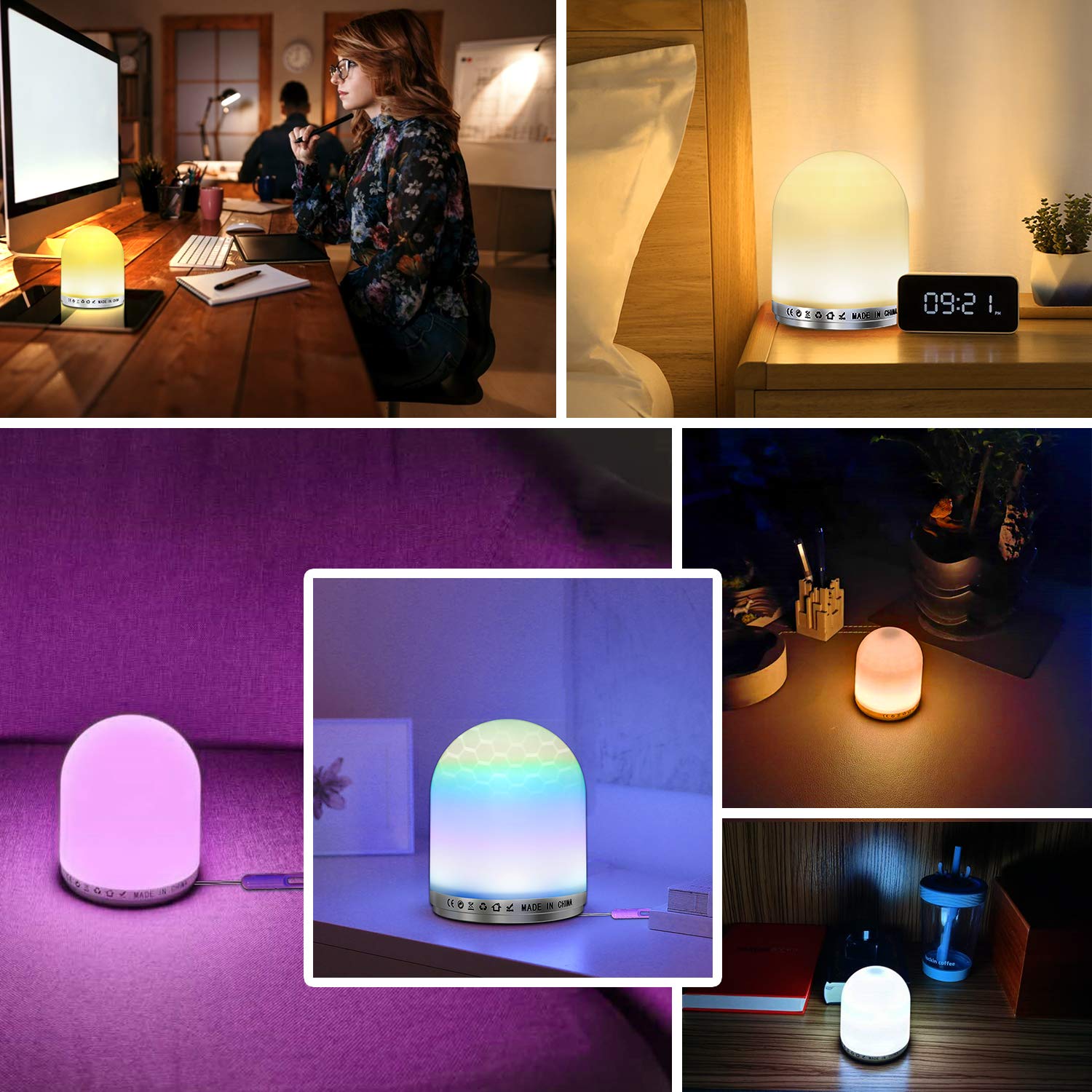 Luce notturna a LED per bambini, ricaricabile tramite USB, in silicone, 7 colori e luminosità telecomandata, in silicone, luci notturne per bambini, 2PCS