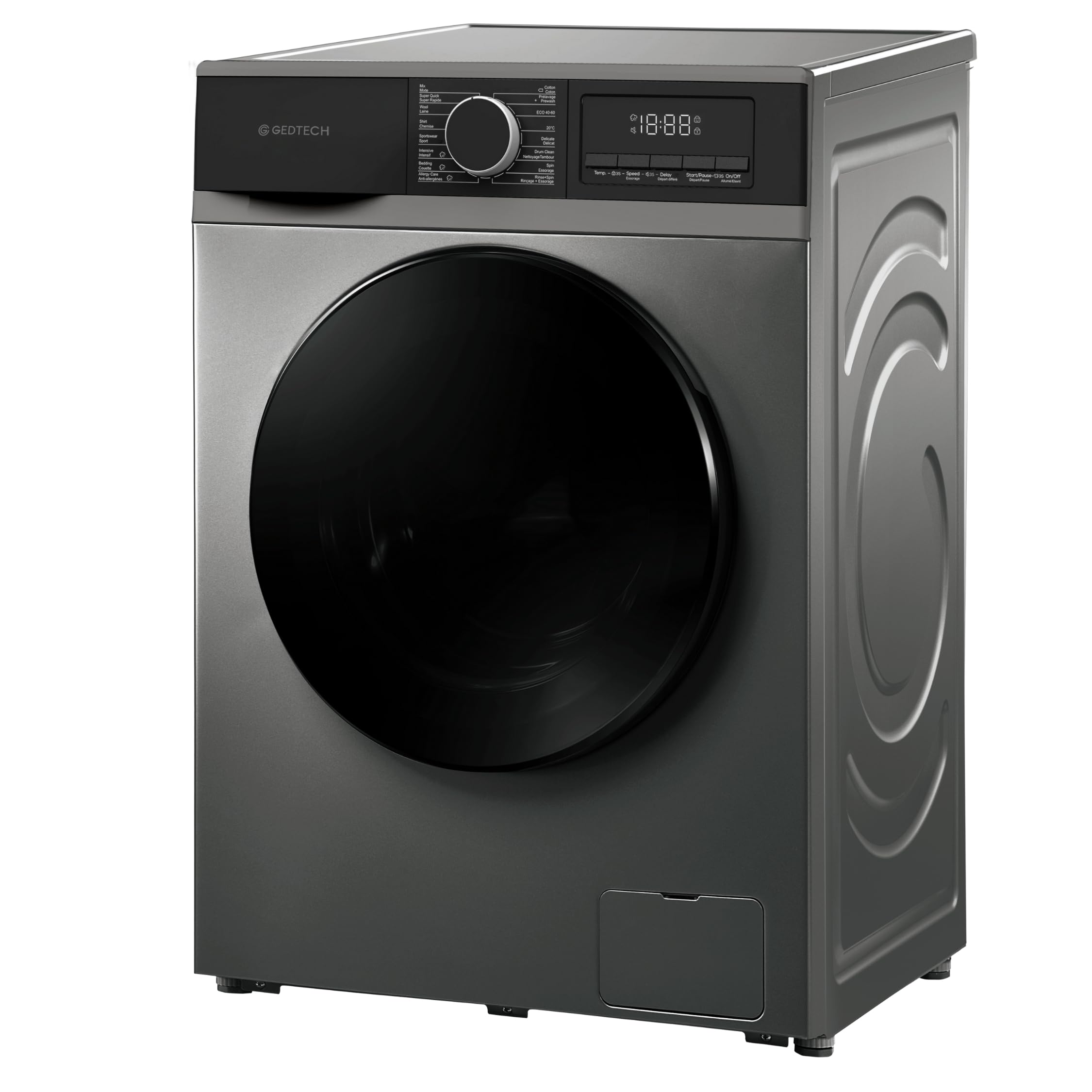 Lavadora frontal GEDTECH GLL121400DG – 12 Kg – 1400 RPM – 16 programas – Eco – Intensivo – Rápido – Muy bajo conso – Clase A-20% (Dark Grey, 12 Kg)