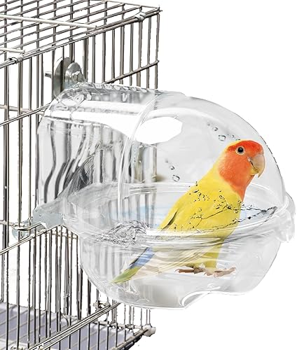 Miniatura 8 de kathson Caja de baño acrílica para pájaros, tina transparente sin fugas para jaula, tubo colgante, caja de ducha, accesorio con inyector de agua,