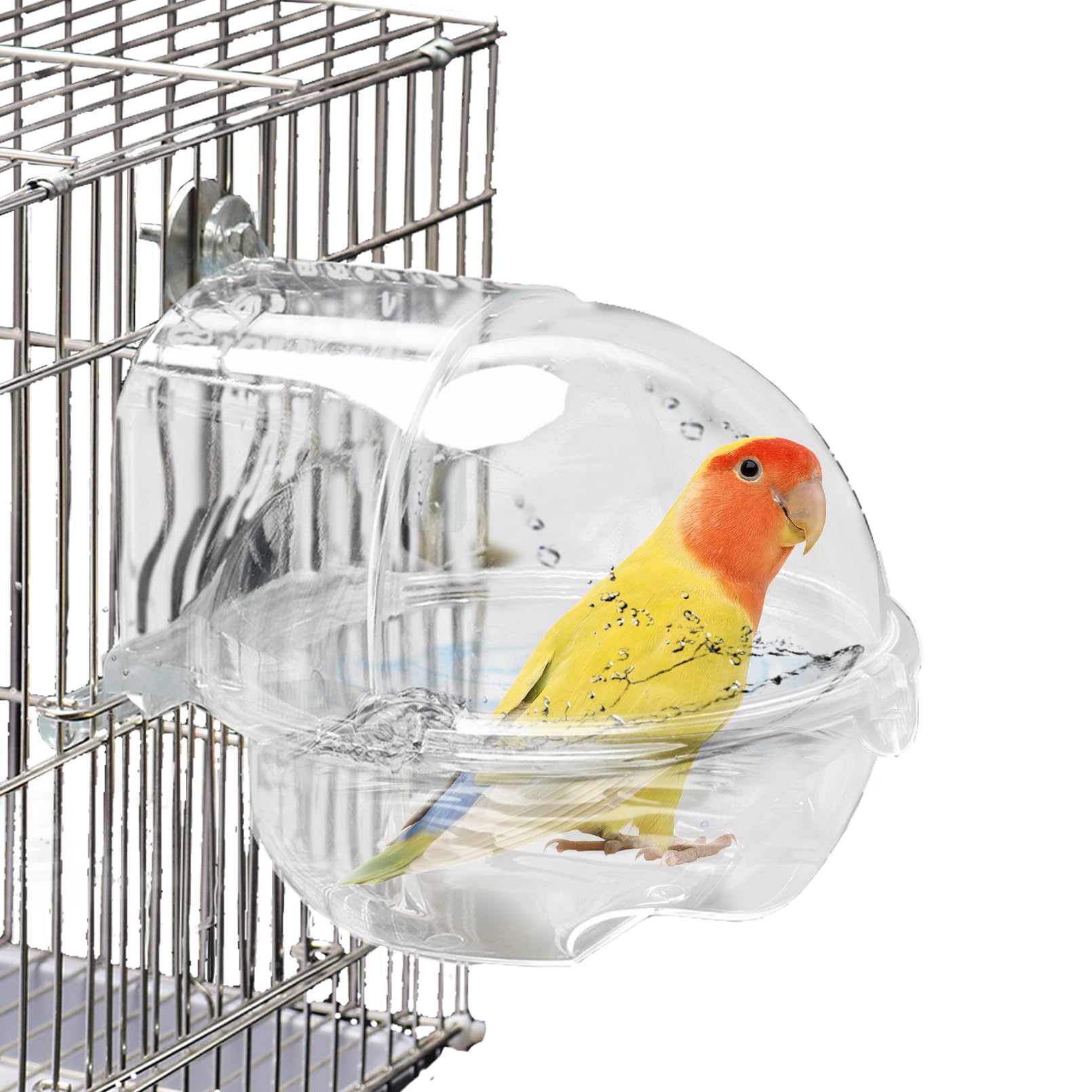 kathson Bird Bath Box for Cage Parakeet Bath Tub Parrot Hanging Bathtub Cube No-Leakage Birds Bath Shower Box Bowl Cage Accessory for Small Birds Lovebird Canary Cockatiel, Acrylic Clear(Transparent)