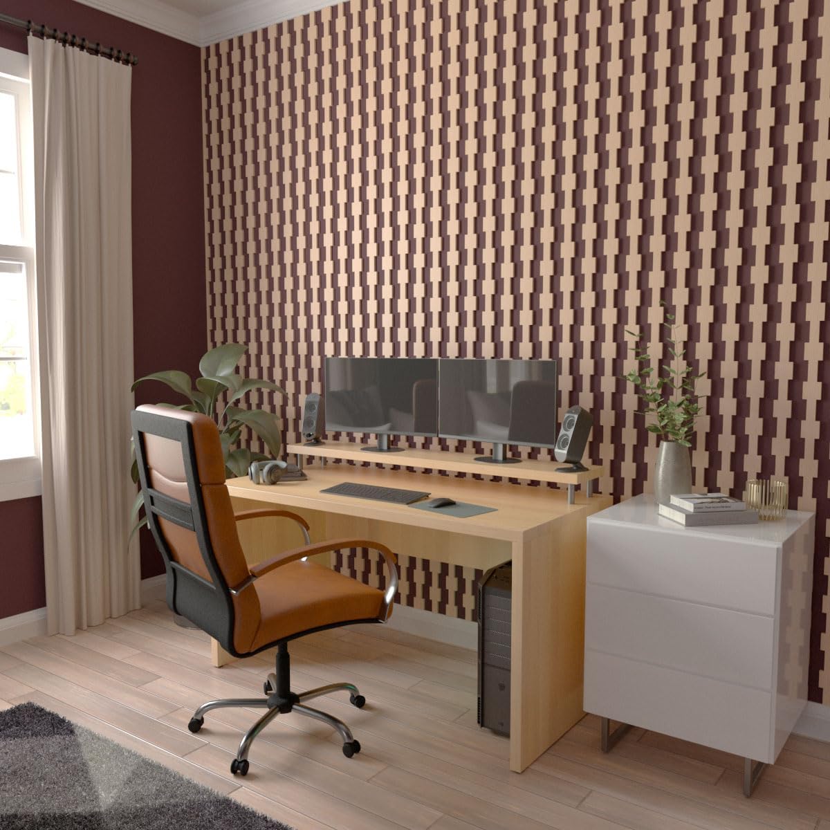 Ekena Millwork 94"H x 3/8"T Midland Adjustable Wood Decorative Slat Wall Panel Kit, Alder (contains 29 Slats + 1 Straight Edge Starter Slat)