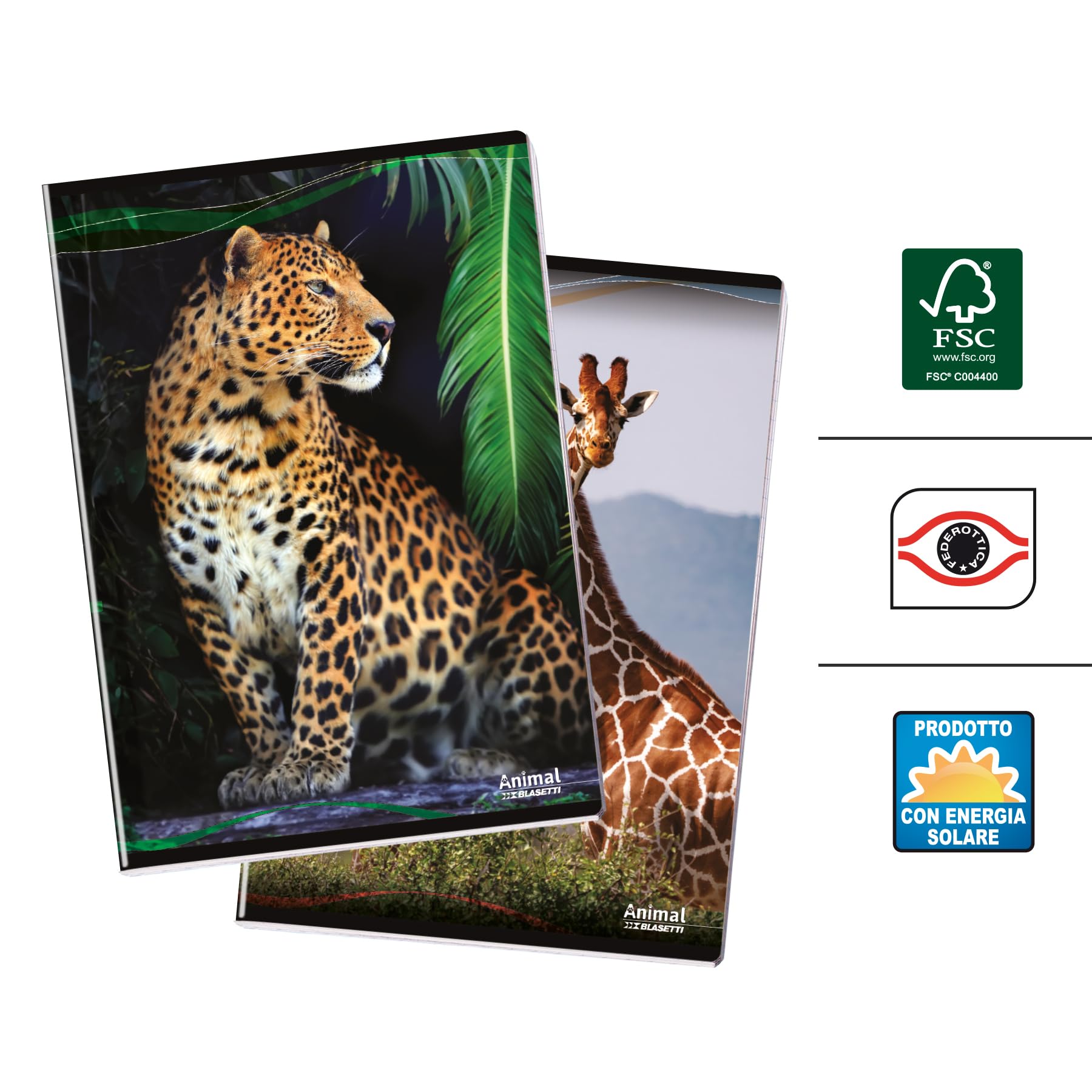 Blasetti - Animal - Maxi Quaderno formato A4 (21Cm X 29,7Cm) - Rigatura 0A - Righe con Margini 1° e 2° elementare - Carta 80gr - Confezione da 10 pezzi