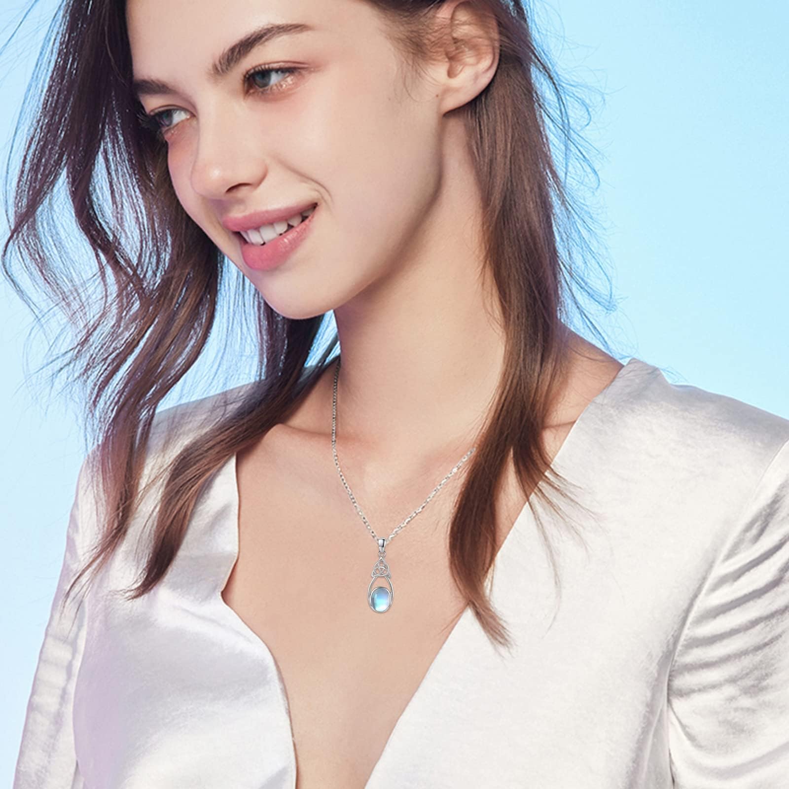 OHAYOO Mondstein Kette 925 Sterling Silber Opal Anhänger Halskette Keltischer Knoten Kette Mondstein/Opal Schmuck Geschenke für Damen Mädchen