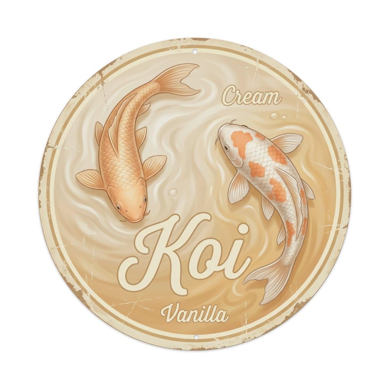 Koi Fish Cream Vanilla Waters Soft White Warm Gentle Metal Tin Sign