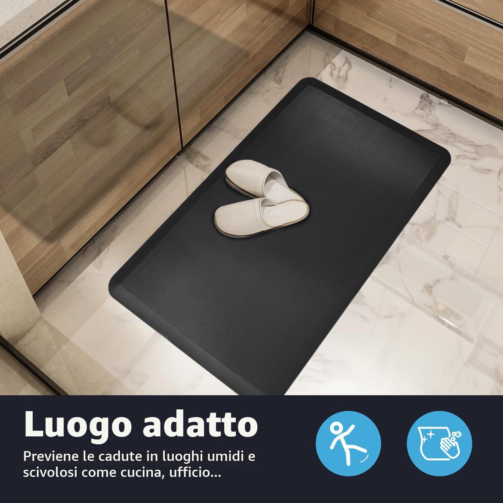 Art3d Tappetino Antifatica – Tappetino da Cucina Imbottito – Antiscivolo e Comodo – Per Postazione in Piedi, Ufficio o Garage – 71 x 44 x 1,2 cm – Nero Elegante