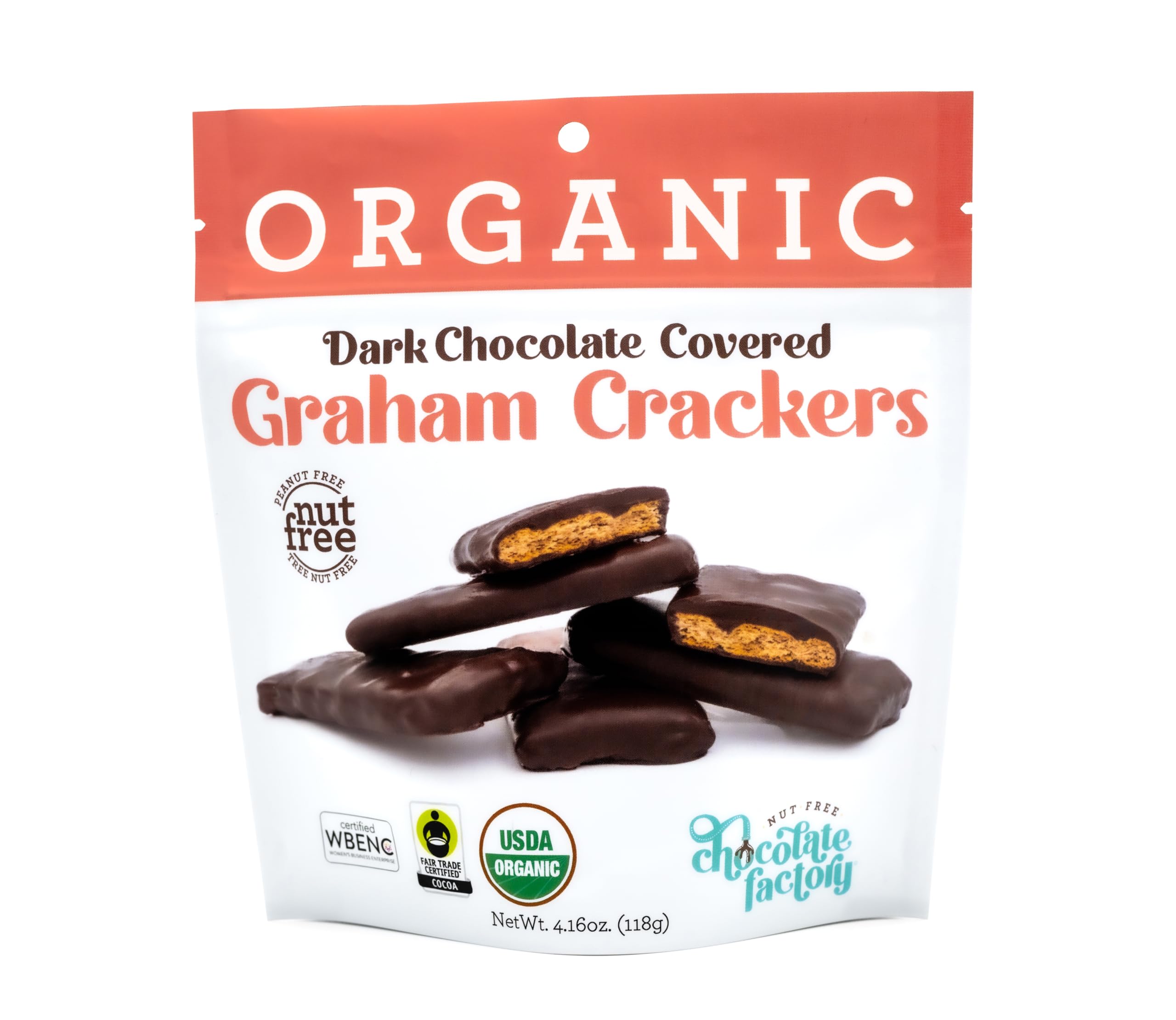 Nut Free Chocolate Factory Organic Dark Chocolate Covered Graham Crackers