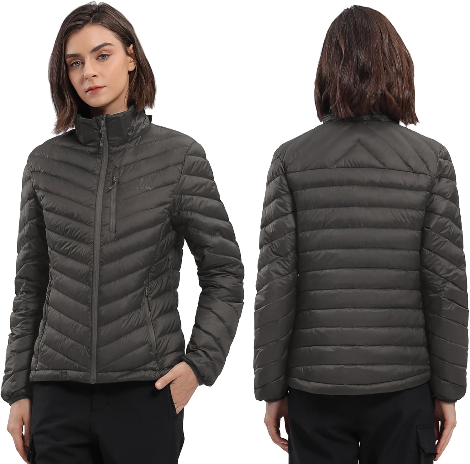 CAMEL CROWN Women's Down Jackets Lightweight Puffer Jackets Packable Quilted Winter Coat Hooded Outerwear With Chest Pocket Grey 2XL - Image 6