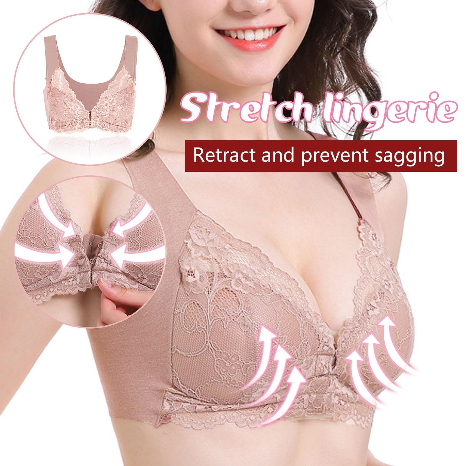 Lot de 3 Soutiens-Gorge Confort sans Couture, Gorge avec Fermeture Avant sans Armature Confort Emboitant en Dentelle sous-vêtements