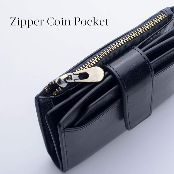 Bveyzi Small Leather Wallet for Women, RFID Bifold with ID Window | Holds 11 cards, a pull-out ID sleeve, zippered coin pocket & bill slot fits crossbody bags and keeps everything organized
