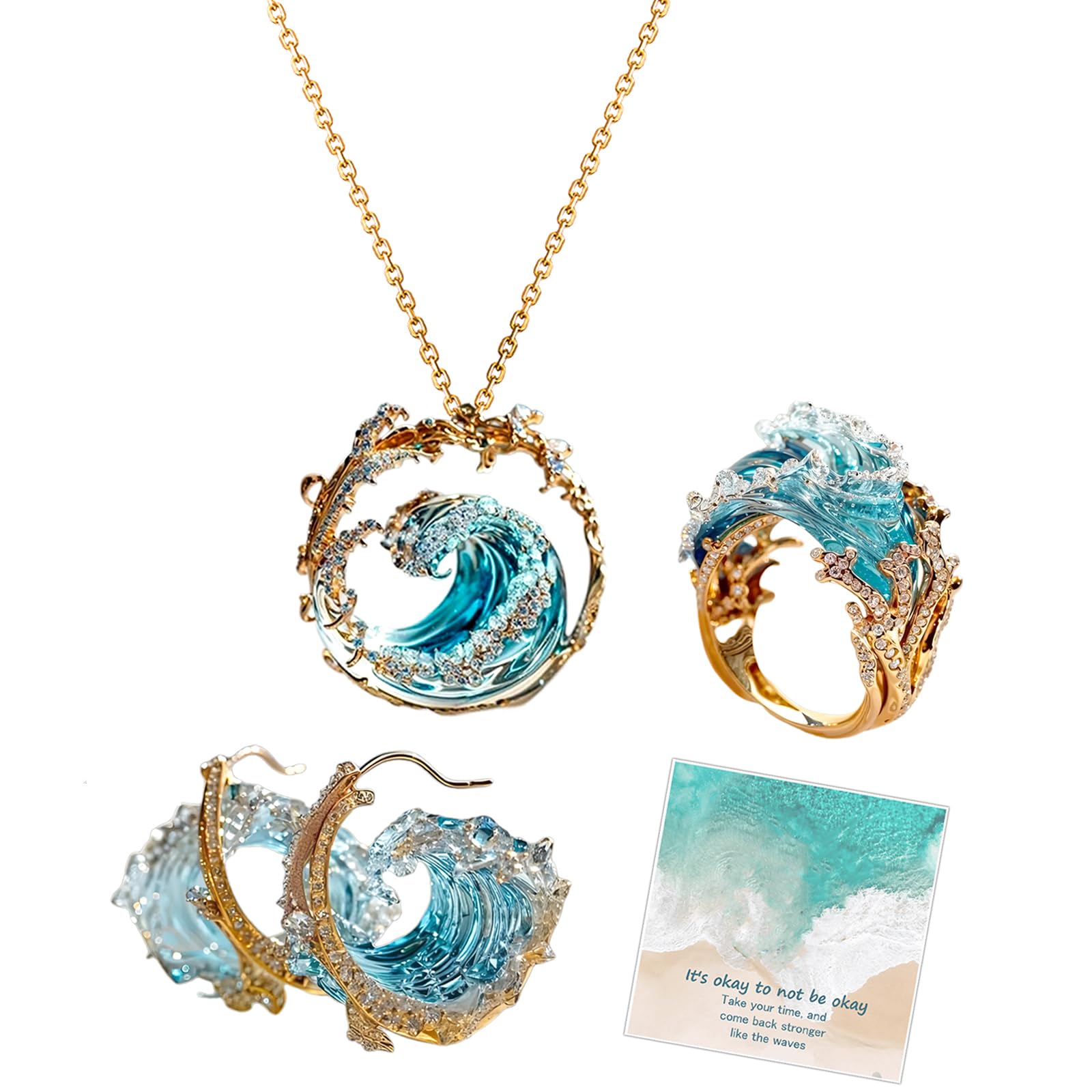 IHAZNTMZX Ocean's Oath Schmuckset - Verstellbares Wellen-Design In Gold