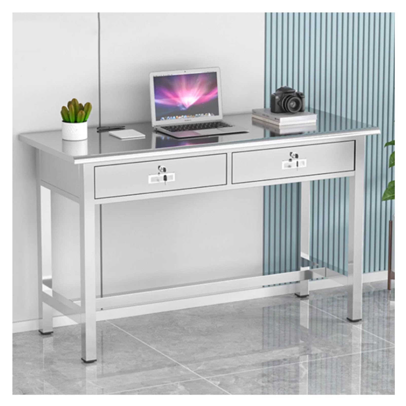 Acciaio Inossidabile Tavolo con 2 Cassetti, Resistente Metallo Preparazione Tavolo Lavoro, Commerciale Laboratorio Piano Lavoro Tavolo Preparazione per Hotel Garage(B-140x70cm)