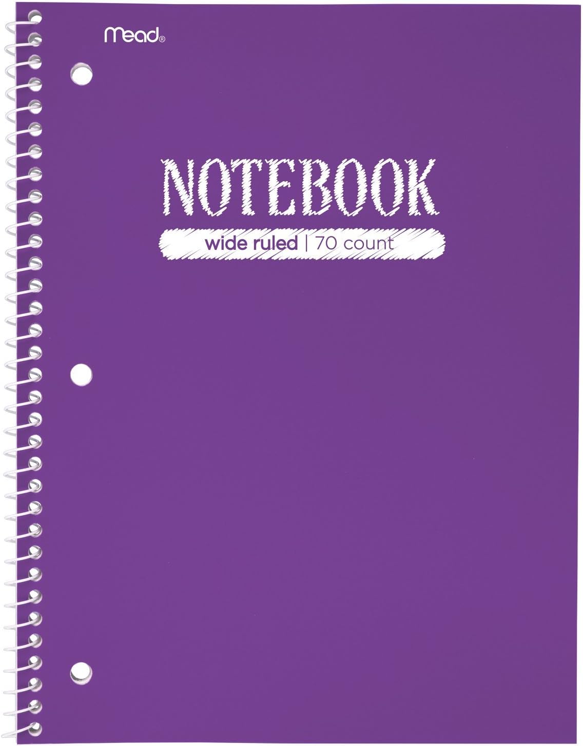 Mead Spiral Notebooks, 1 Subject, Wide Ruled Paper, 70 Sheets, 10-1/2" x 7-1/2", Plastic, Assorted Colors, 6 Pack (38966)