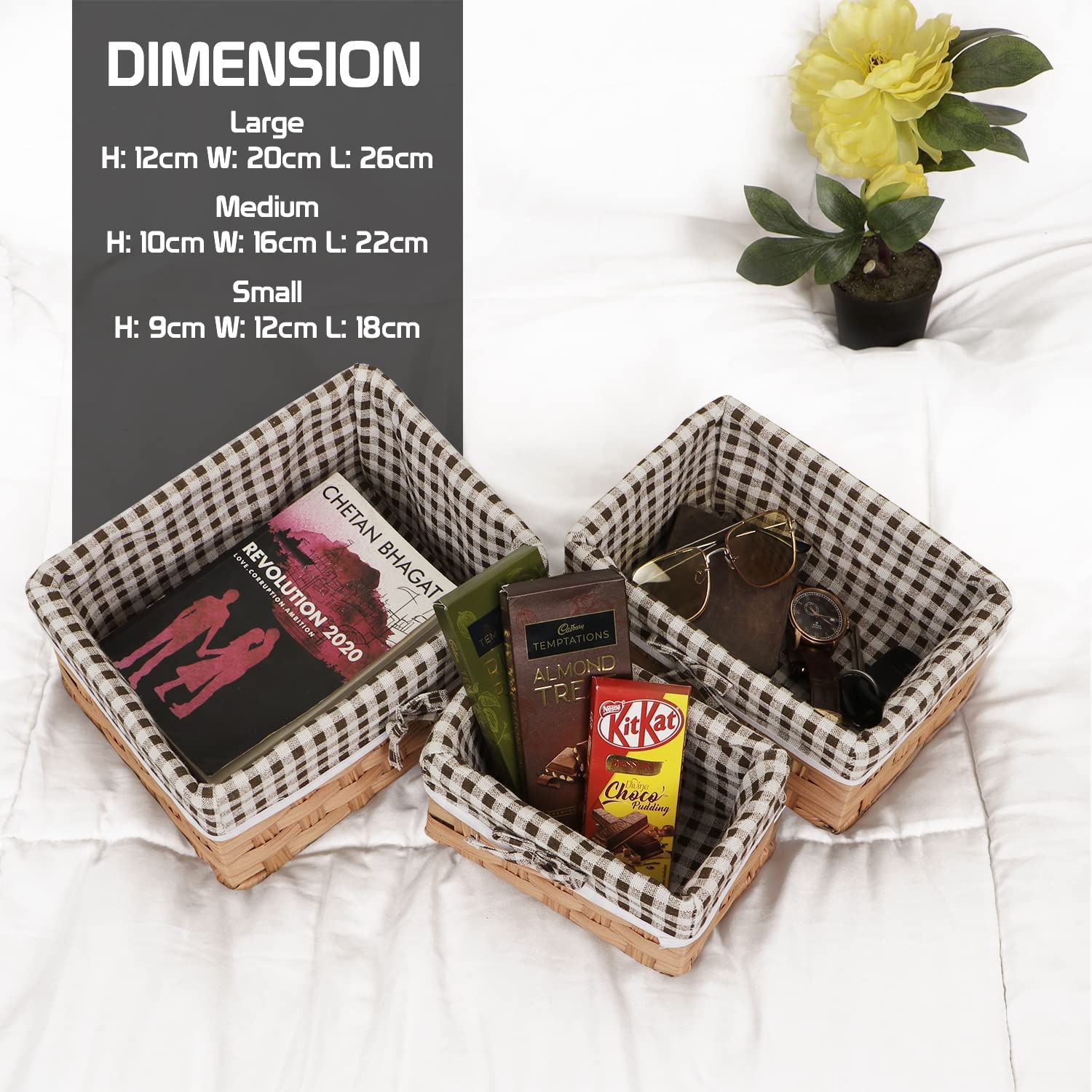 HOKIPO Handwoven Imitation Rattan Wicker Basket for Home, Office, Wardrobe, Pack of 3, Light Brown (NEW-AR-3903-LBR) — Amazon image 2