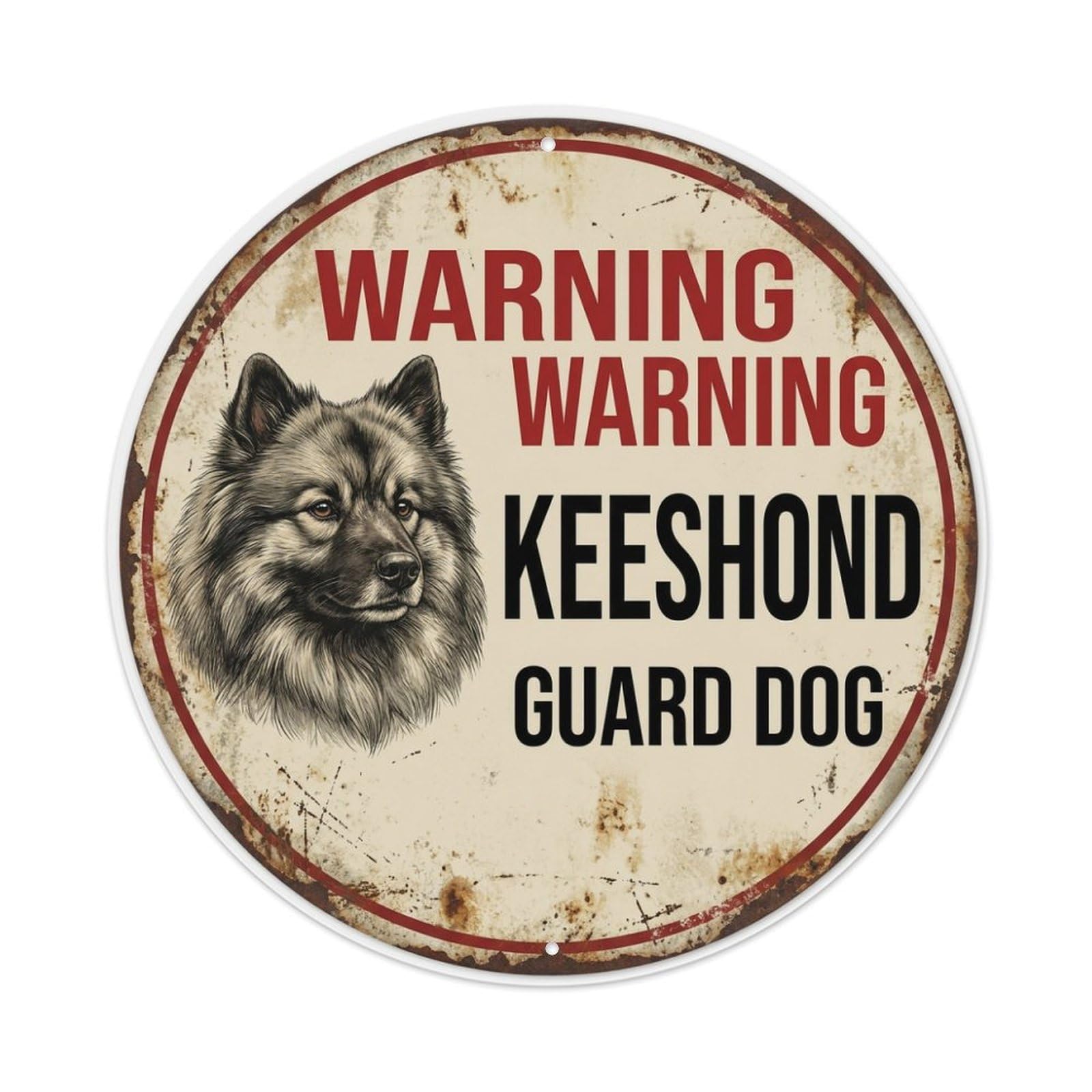 Metal Tin Sign Vintage Warning Keeshond