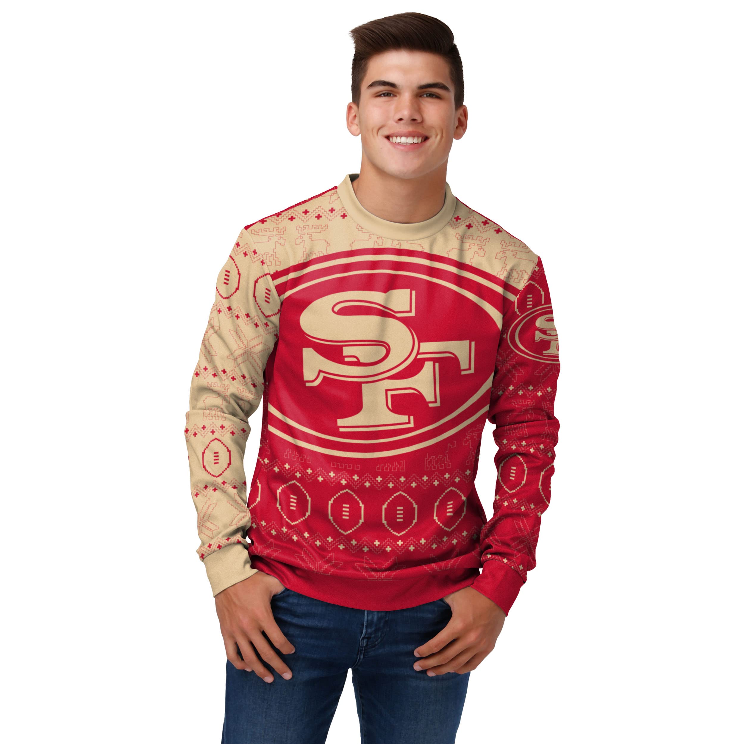 FOCO Men's NFL Printed Primary Logo Lightweight Holiday Sweater
