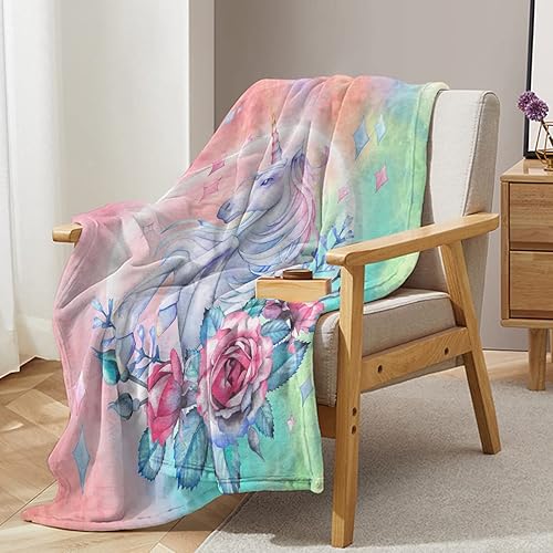 Sleepwish Manta mágica de unicornio rosa, rosa, aguamarina, turquesa, manta de franela de forro polar, decoración de habitación de niñas (30 x 40