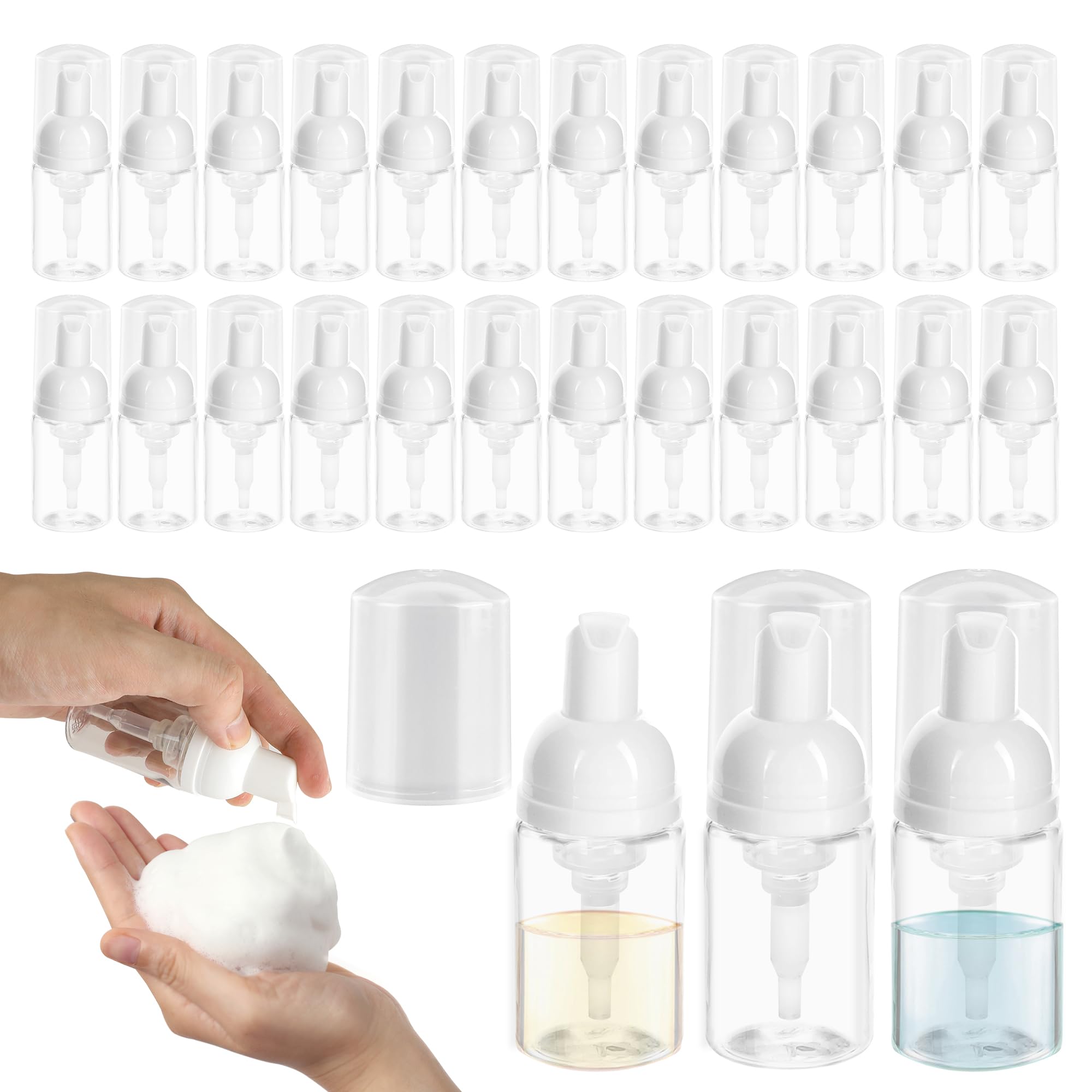 YEUIKERR 30 Pcs Empty Foam Pump Bottles 1 oz / 30 ml Travel Size Foaming Pump Bottles Plastic Mini Foam Bottle Dispenser for Refillable Liquid Soap