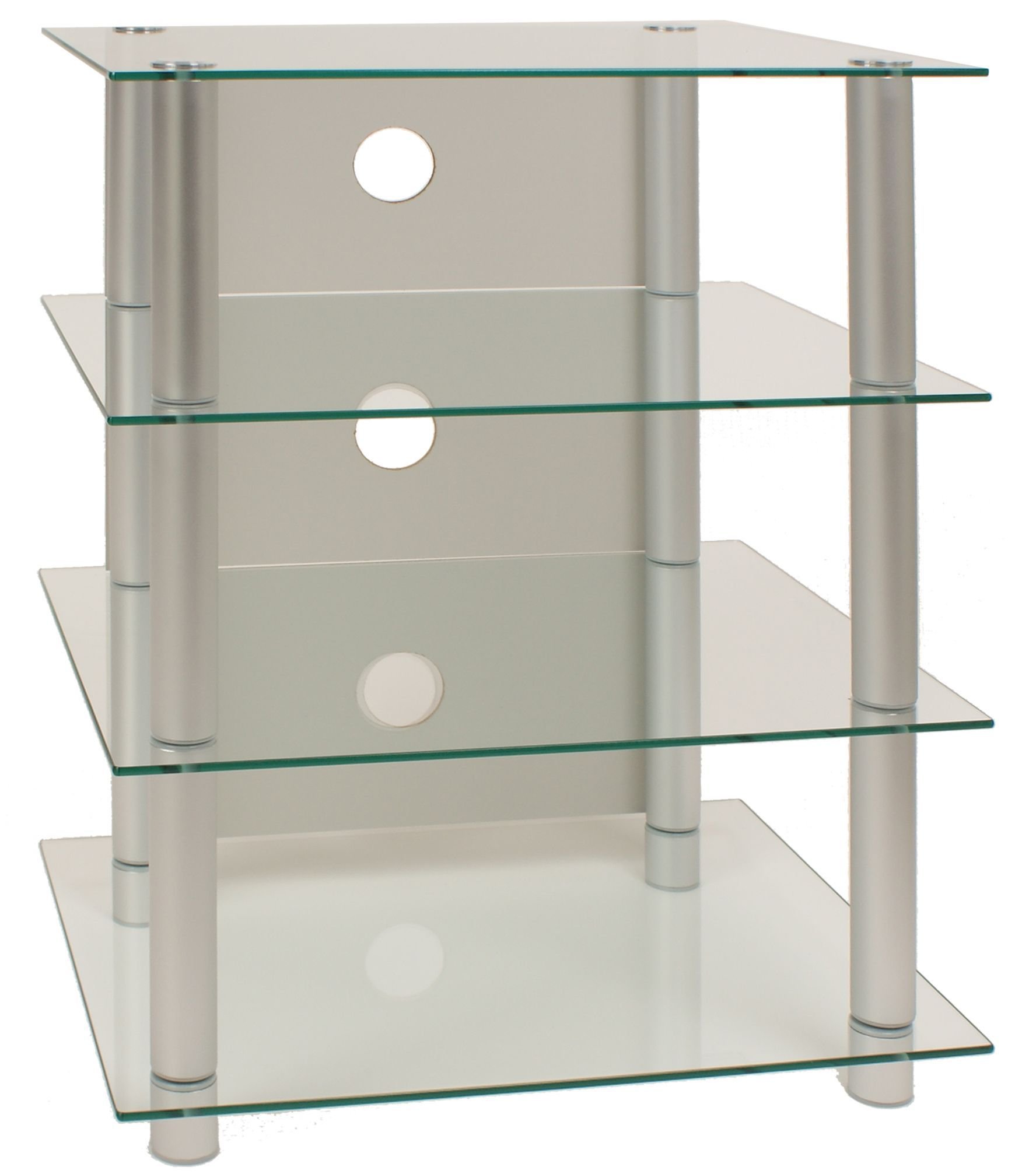 VCM HiFi Möbel | Rack Schrank Phono Regal | Alusäulen Glasböden | Maße H. 70 x B. 59 x T. 49 cm | Phono Mediaregal - Blados Klarglas