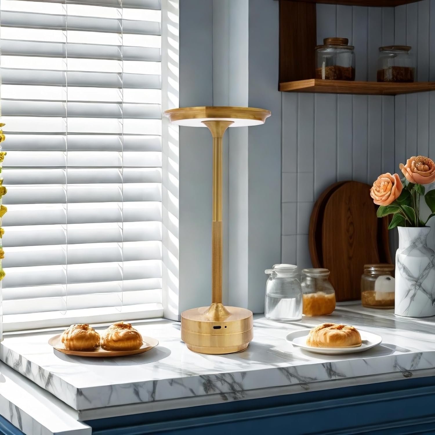 Cordless Rechargeable Table Lamp,LED Battery Operated Table Light,Portable Desk Lamp with USB Charging Port,for Kid,for Living Room&Bedroom& College Dorm Room& Nightstand&Classroom (Gold)