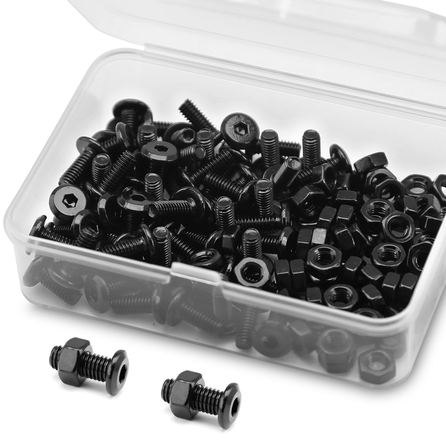 (60 sets) M4 x 8mm Flat Round Hexagon Socket Head Bolts and Nuts kit 304 Stainless Steel Black Oxide, Furniture bolts