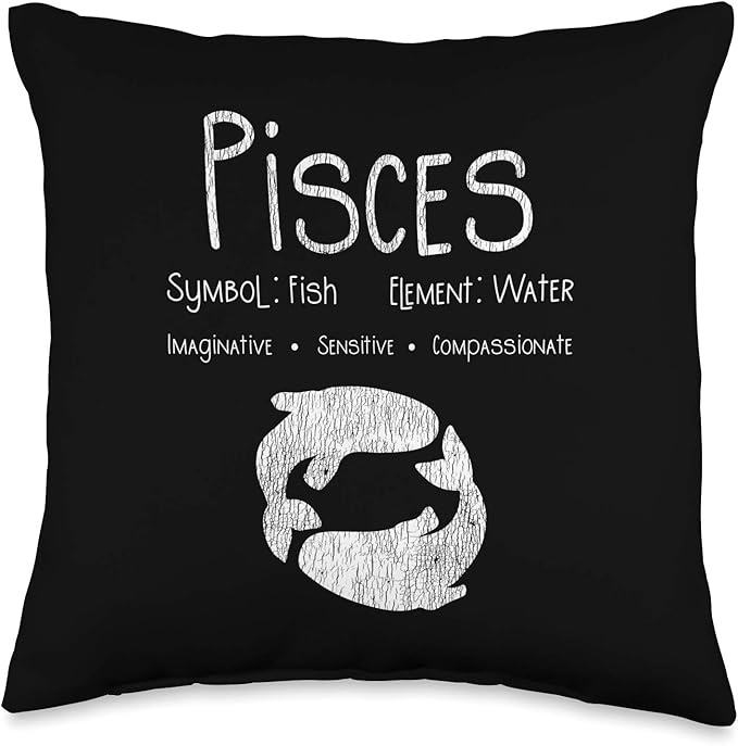 Retro Distressed Pisces Symbol Zodiac Sign Birthday Gift Throw Pillow