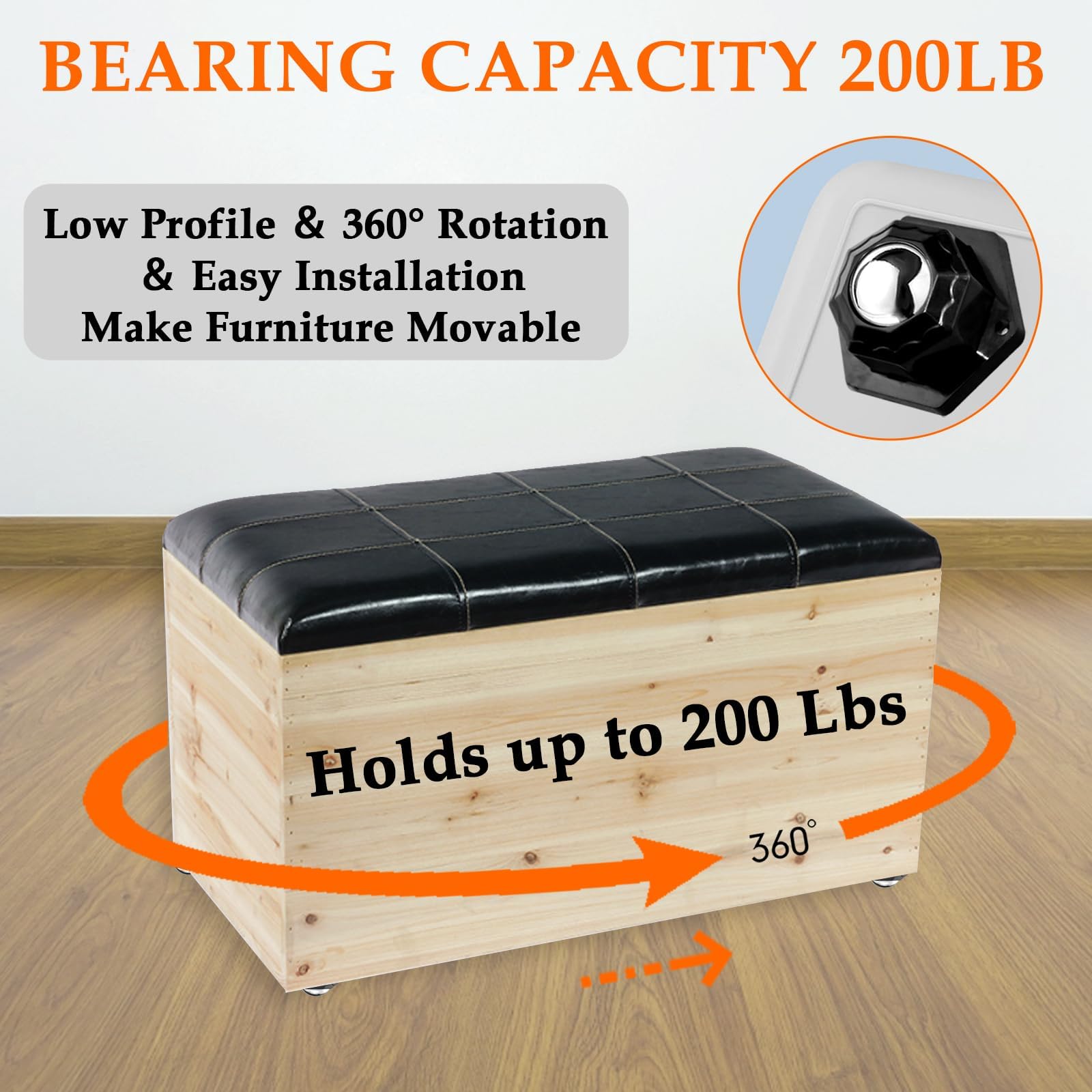 Mini Ball Casters - 4 Pack, 360° Rotation -3