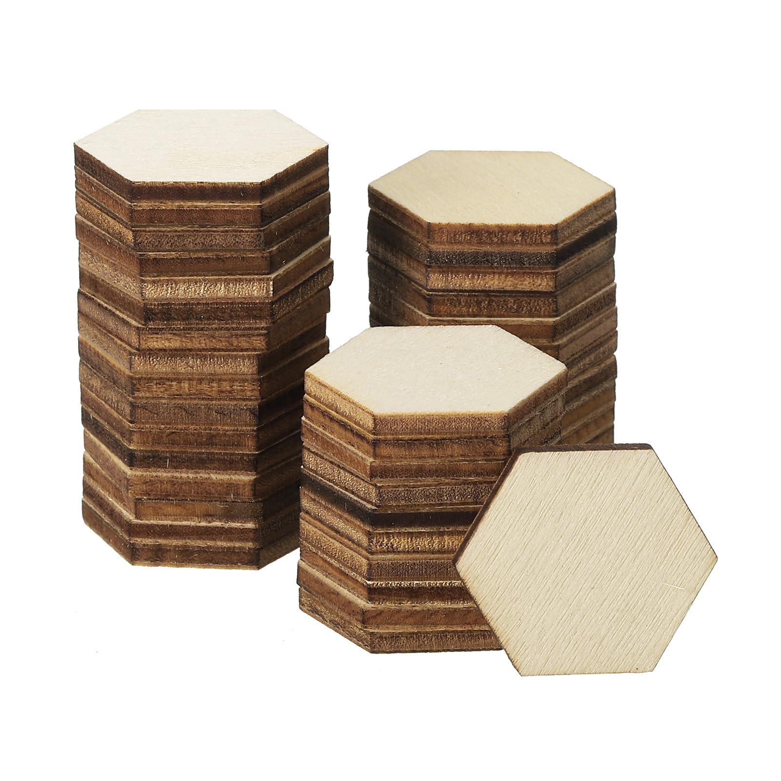 PATIKIL 30mm Morceaux en Bois, 100 Formes Hexagonales Non Finies, Découpes Vierges, Ornements Naturels Pour Projets Artisanaux de Noël