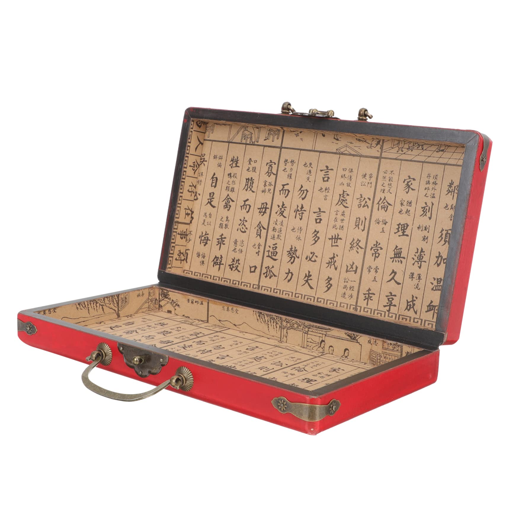 Scatola di Legno Portagiochi Mahjong Rossa Design a Fibbia, Facile da Trasportare per Uso Domestico e Negozi