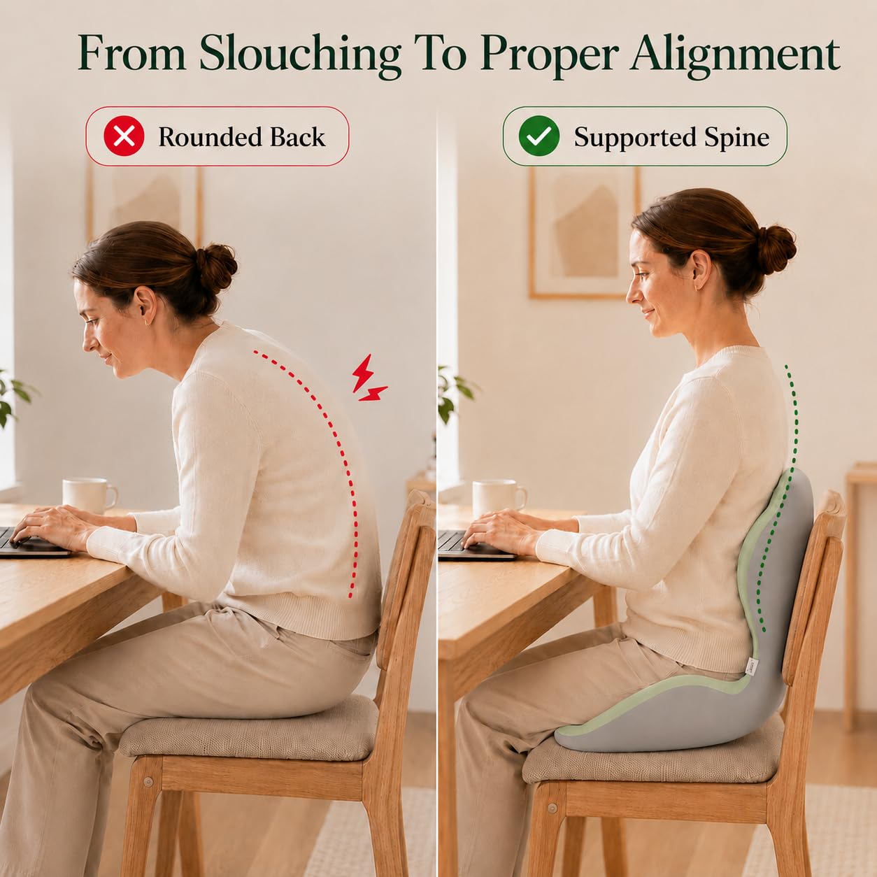 Cuscino Lombare Sedia Ufficio, Cuscino Ergonomico Sedia, Cuscino Integrato a Forma L con Memory Foam, Supporto Lombare e Apertura Traspirante per Coccige, per Sedia Ufficio, Sedile Auto