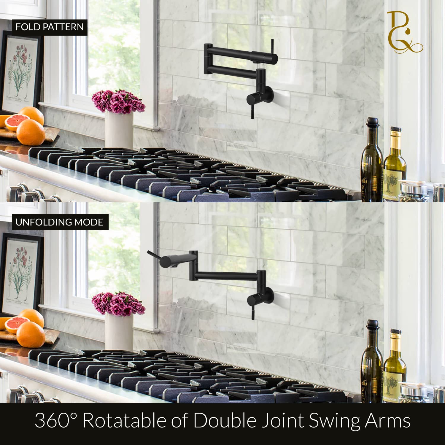 Grifo plegable para llenado de ollas, montaje en pared, de acero inoxidable, comercial, grifo de fregadero de cocina con brazo oscilante de doble articulación, grifo de montaje en pared de