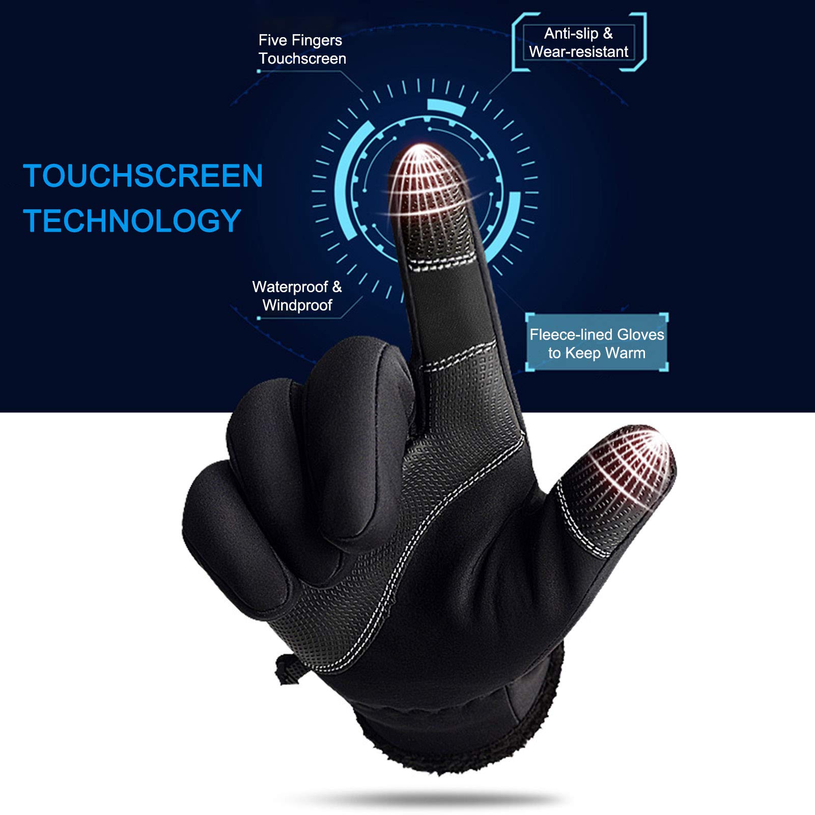 Grebarley Guanti Invernali Caldi, Guanti da Ciclismo Touchscreen Guanti Termici Antiscivolo per Uomo Donna Corsa Guida Ciclismo Arrampicata Escursionismo Sci