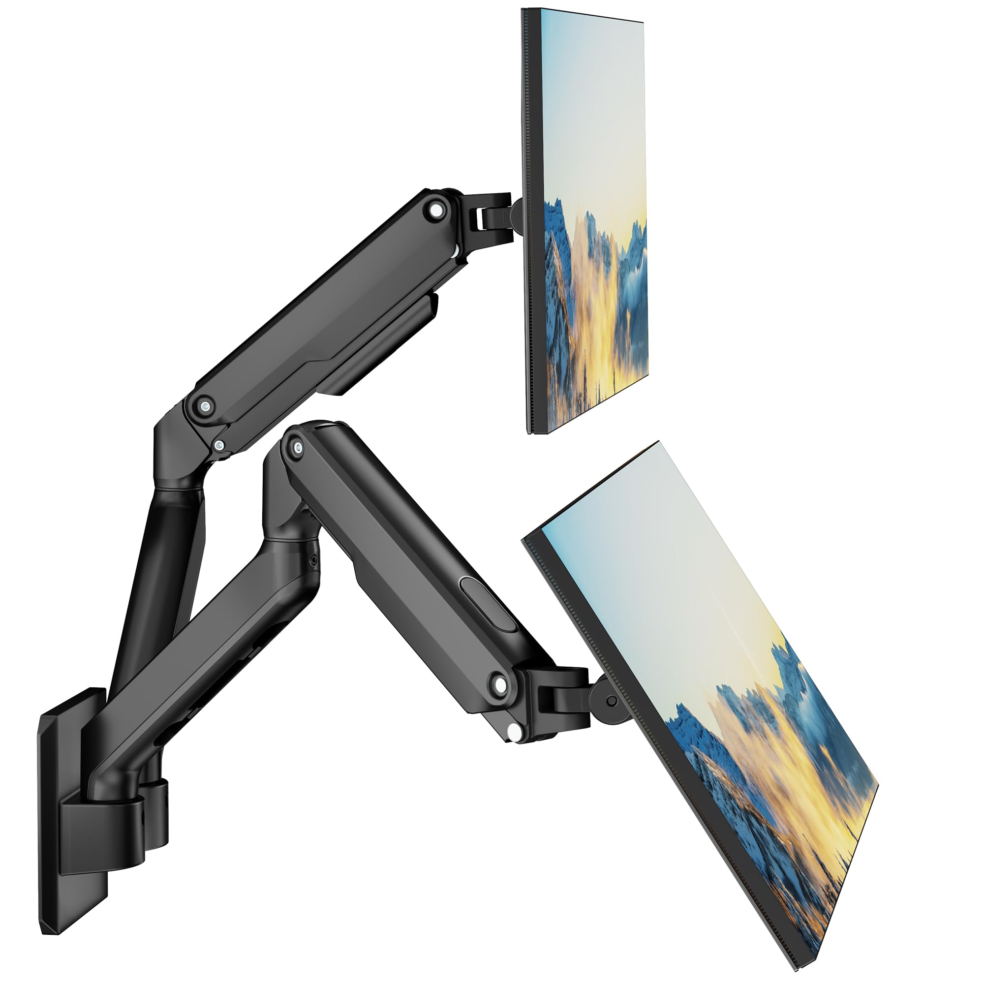 monTEK Doppel Monitor Wandhalterung für 2 Monitore 17-32 Zoll | VESA 75x75/100x100, bis 9 kg pro Arm,Höhenverstellbarer Dual Monitorarm Wand, Schwenkbare Bildschirmhalterung，Schwarz