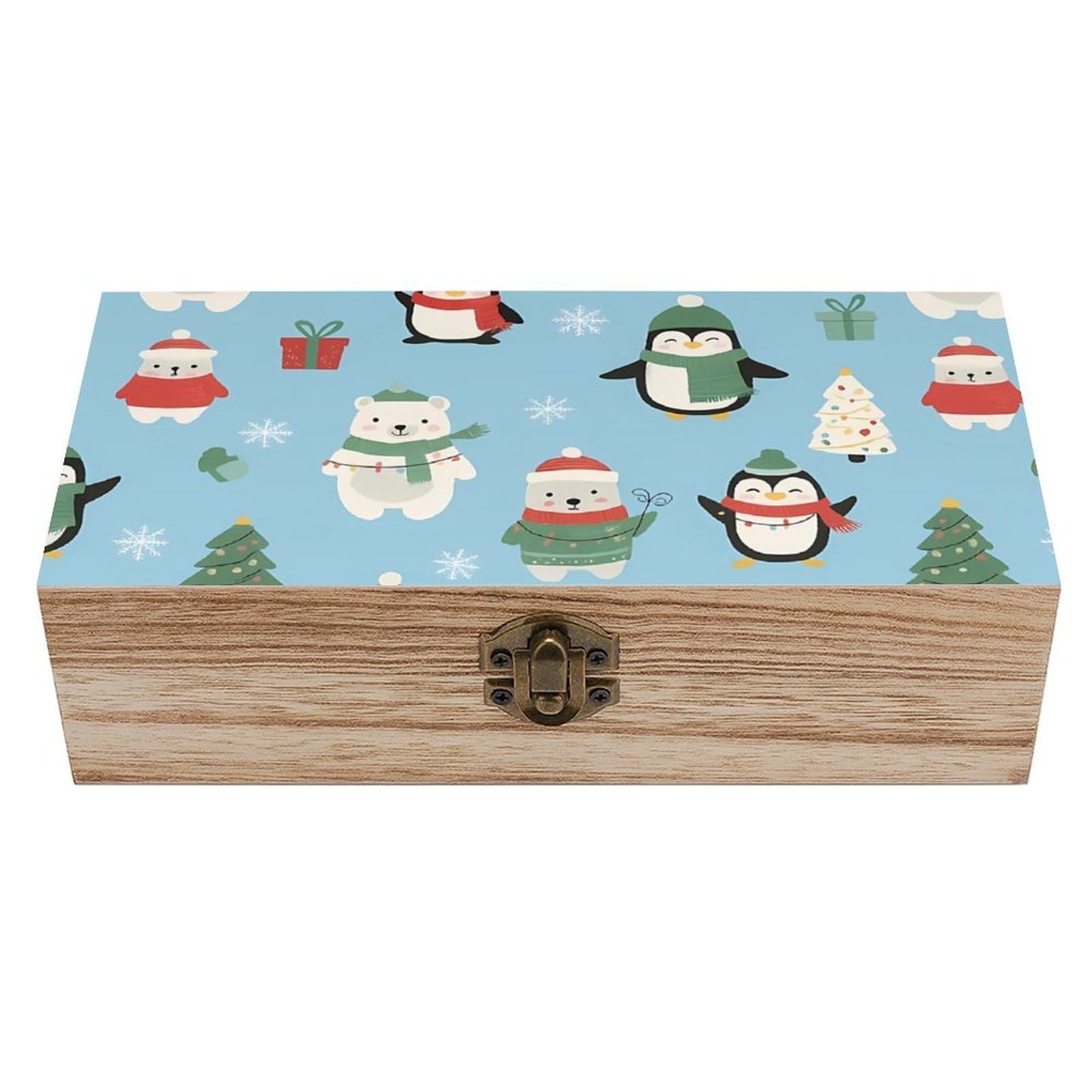 HLBSDM Winter Xmas Polar Bear & Penguin Retro Wooden Storage Box Jewelry Art Gift Boxs Decorative Keepsake Boxes