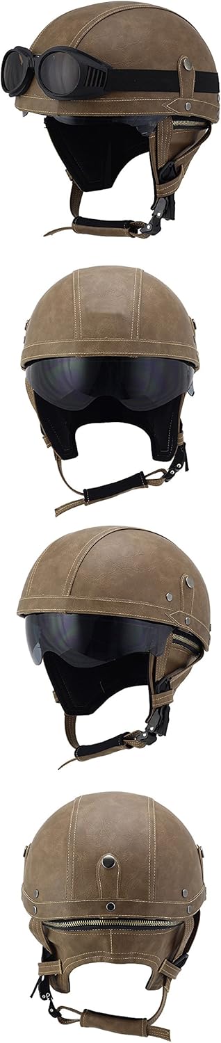 Leather Motorcycle Goggles Vintage Half Helmets Motorcycle Biker Cruiser Scooter Touring Helmet