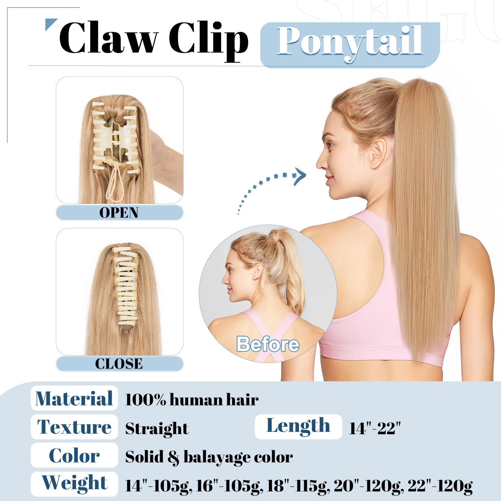 SEGO Extension Coda Capelli Veri Biondi Clip Pinza Cavallo Ponytail Naturale Remy Human Hair Lisci Umani Fascia Unica 55 cm(120 g) #27 Biondo Scuro