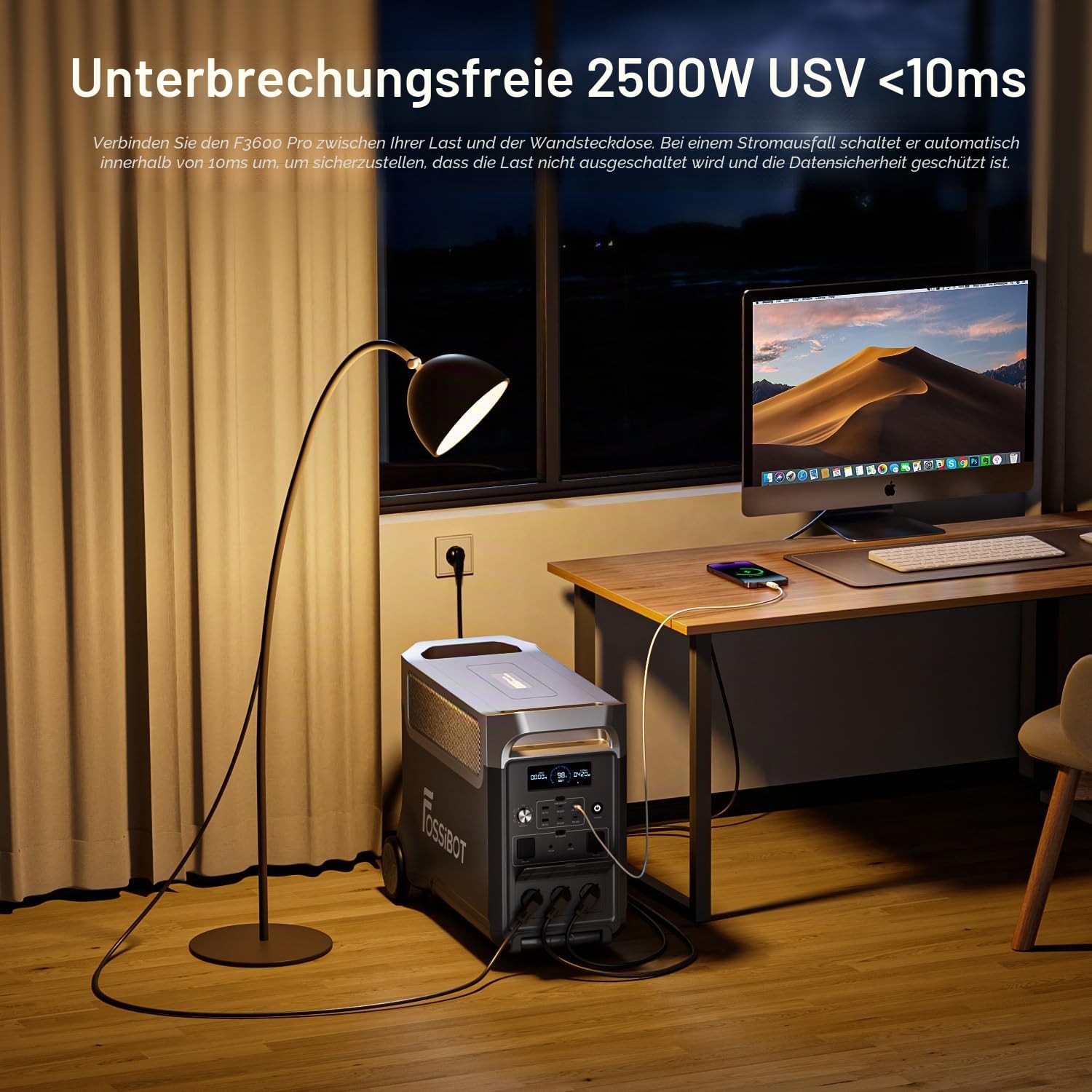 FOSSiBOT F3600 Pro Tragbare Powerstation 3840Wh, 3600W AC Output, Erweiterbar 3.8-11.5 kWh, LFP-Batterie mit 6500+Zyklen, 2000W PV Input, Solargenerator für Zuhause, Camping, Wohnmobil