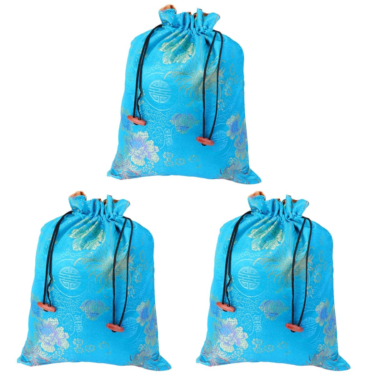 LUOZZY 3 Pcs Silk Drawstring Bag Chinese Jewelry Pouch Storage Bag for Wedding Party (Blue, Random)