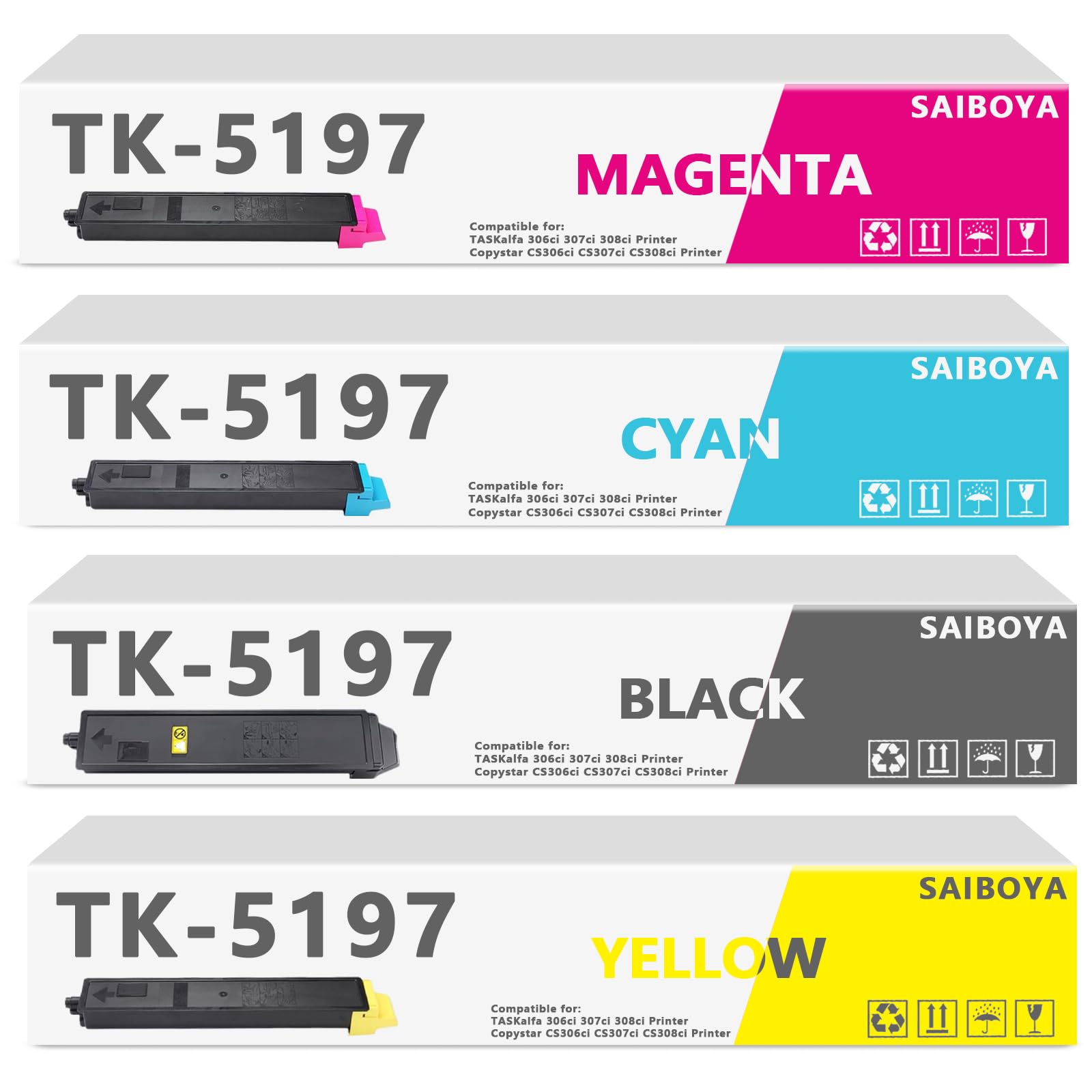 High Yield TK-5197 TK5197 TK-5197K TK-5197C TK-5197M TK-5197Y Toner Cartridge Replacement for Kyocera TASKalfa 306ci 307ci 308ci,Copystar CS306ci CS307ci CS308ci Printer