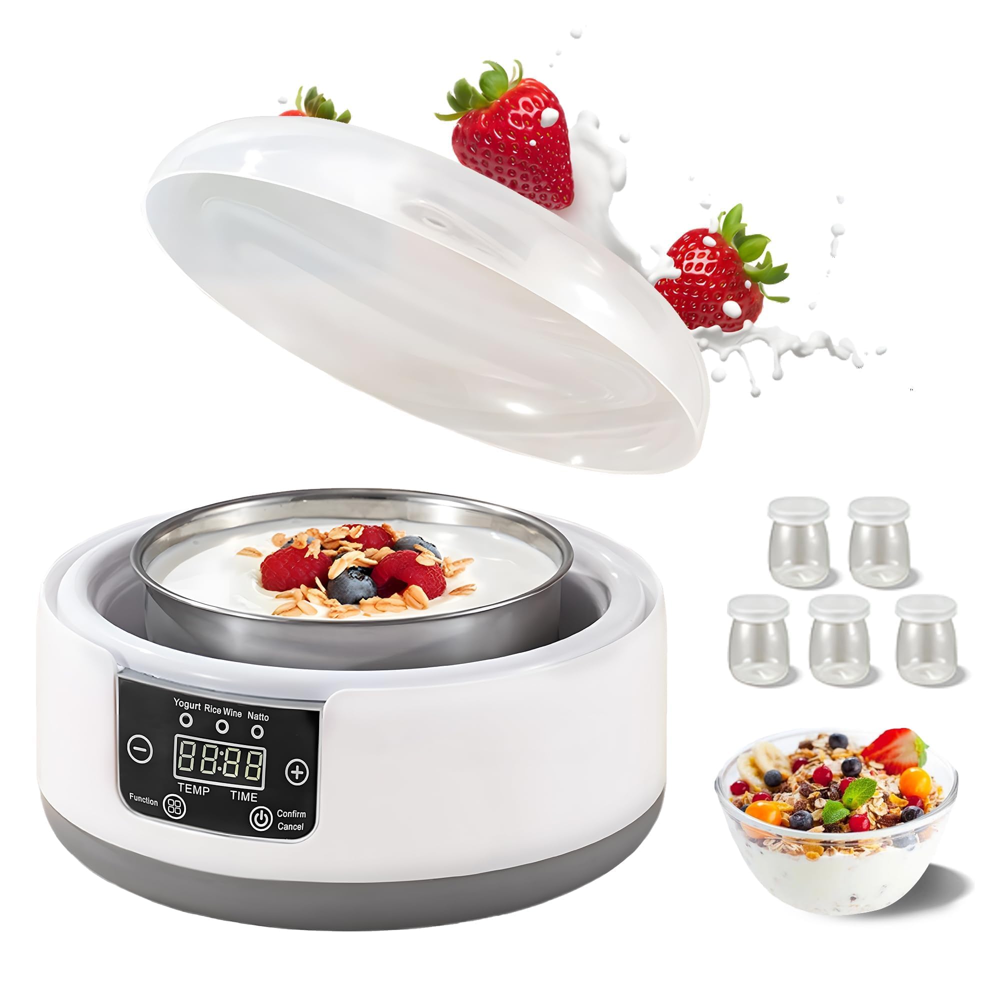 Máquina de yogurt digital con pantalla LCD, control de temperatura, temporizador de 36 horas para yogur casero y alimentos fermentados