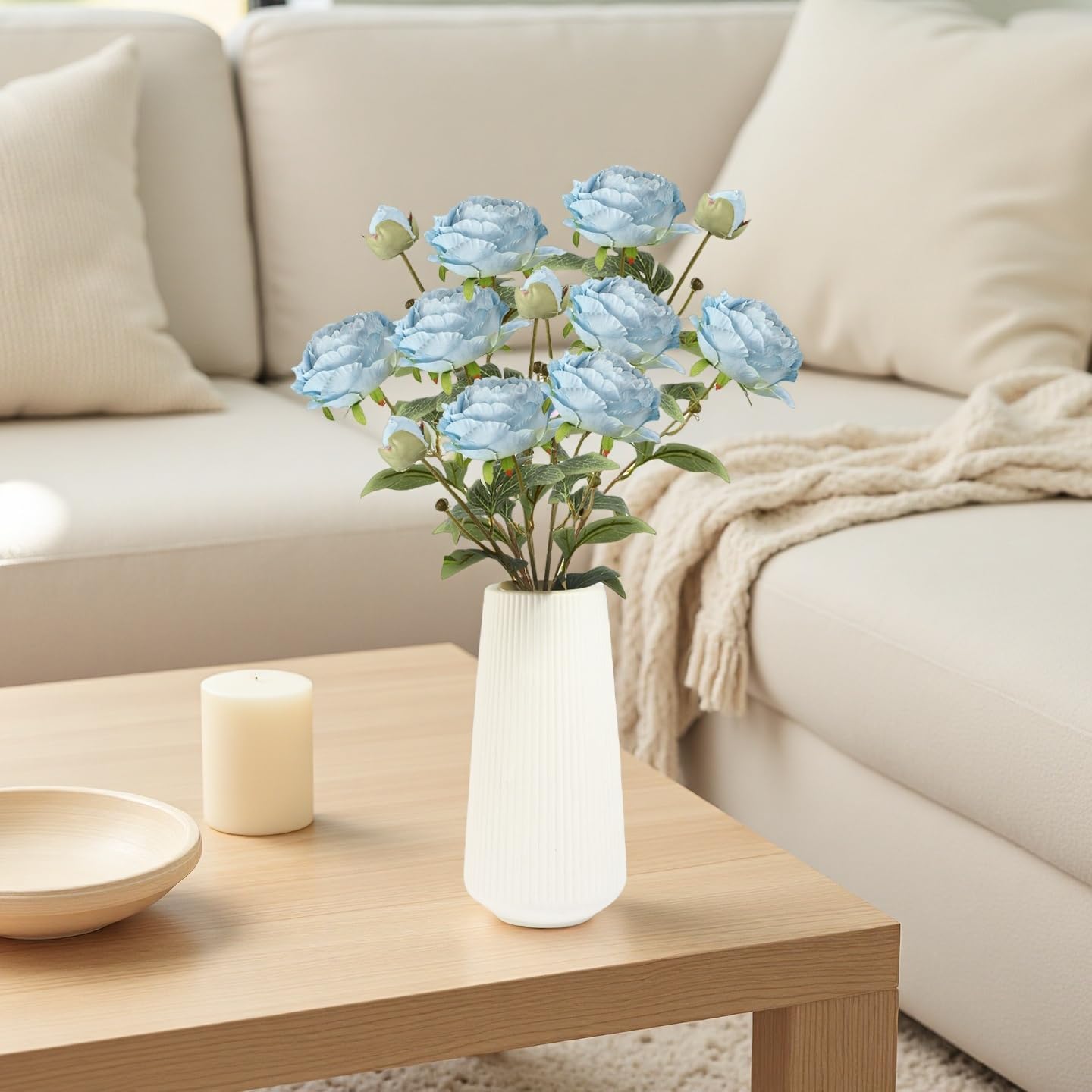 Blue Peonies Artificial Flowers,4 Pcs Faux Silk Peonies with Stems Real Look,Peony Bush Fake Flowers for Floral Arrangements Wedding Decorations for Home Decor (Blue) - Image 5