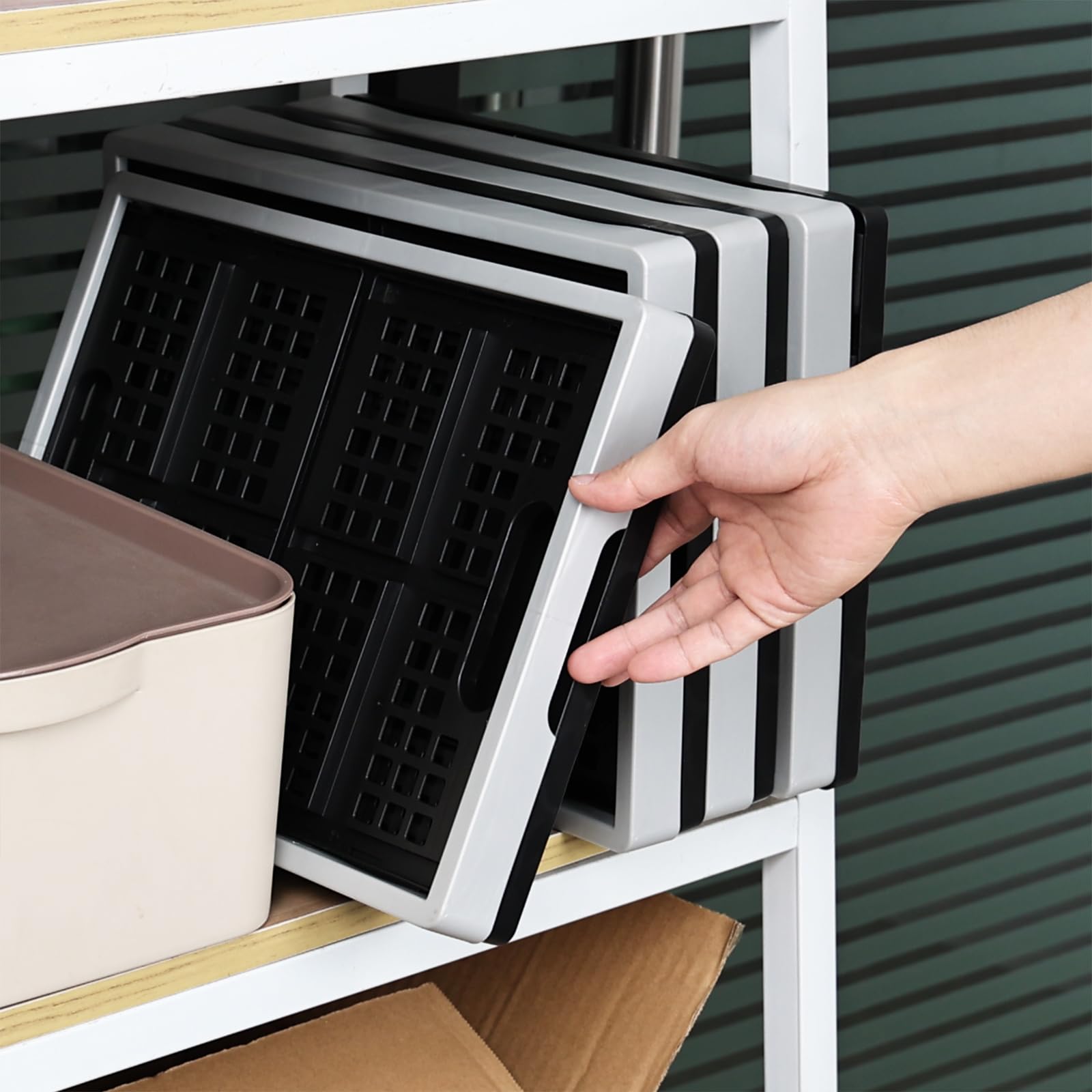 Cajas de Almacenamiento Plegables de Plástico Apilables de 15 Litros, Cesta Plegable Apilable, Paquete de 4