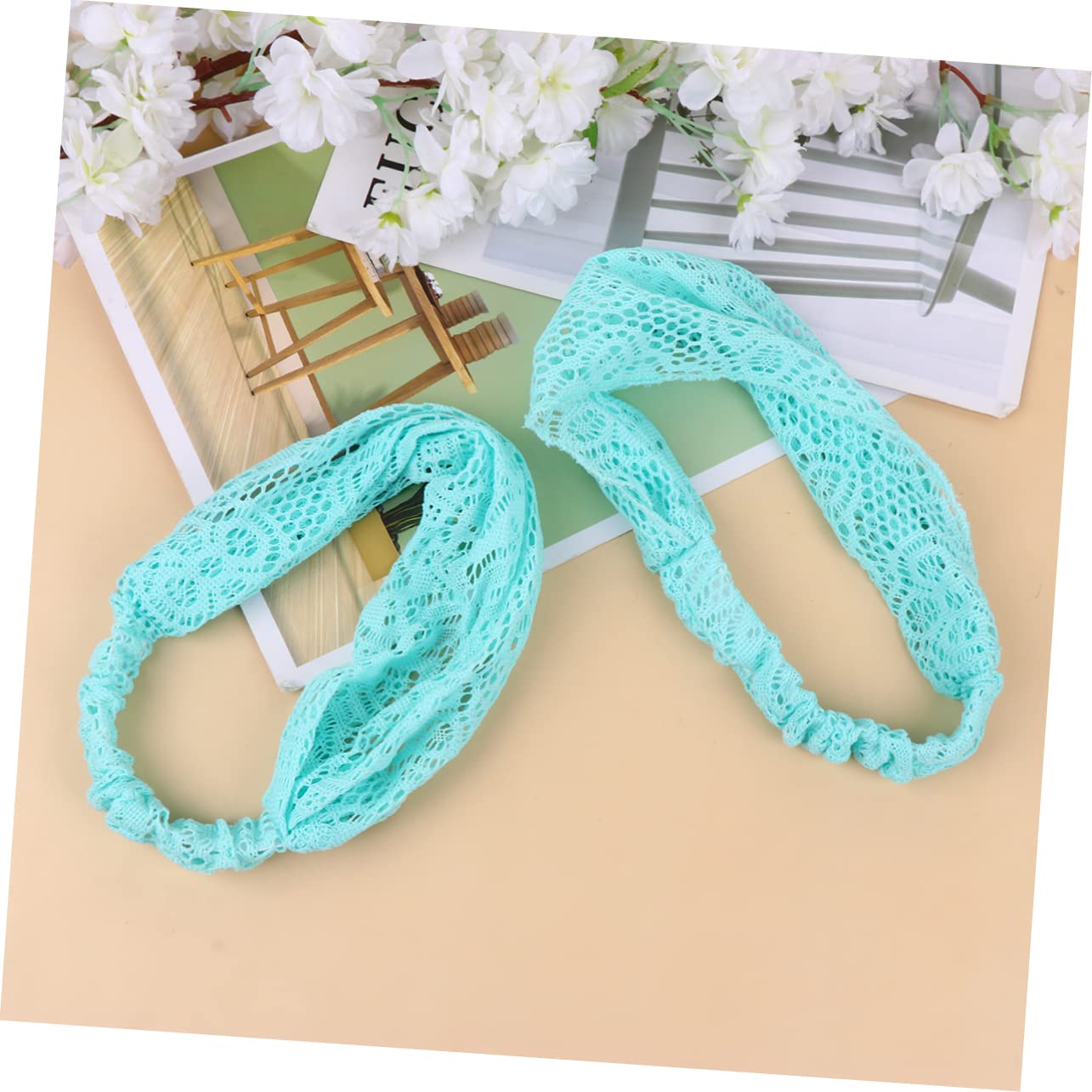 FRCOLOR 4pezzi Fasce Elastiche Pizzo Floreale Per Donne e Ragazze Design Chic e Delicato Blu Accessori Eleganti Per Cerimonie e Occasioni Speciali